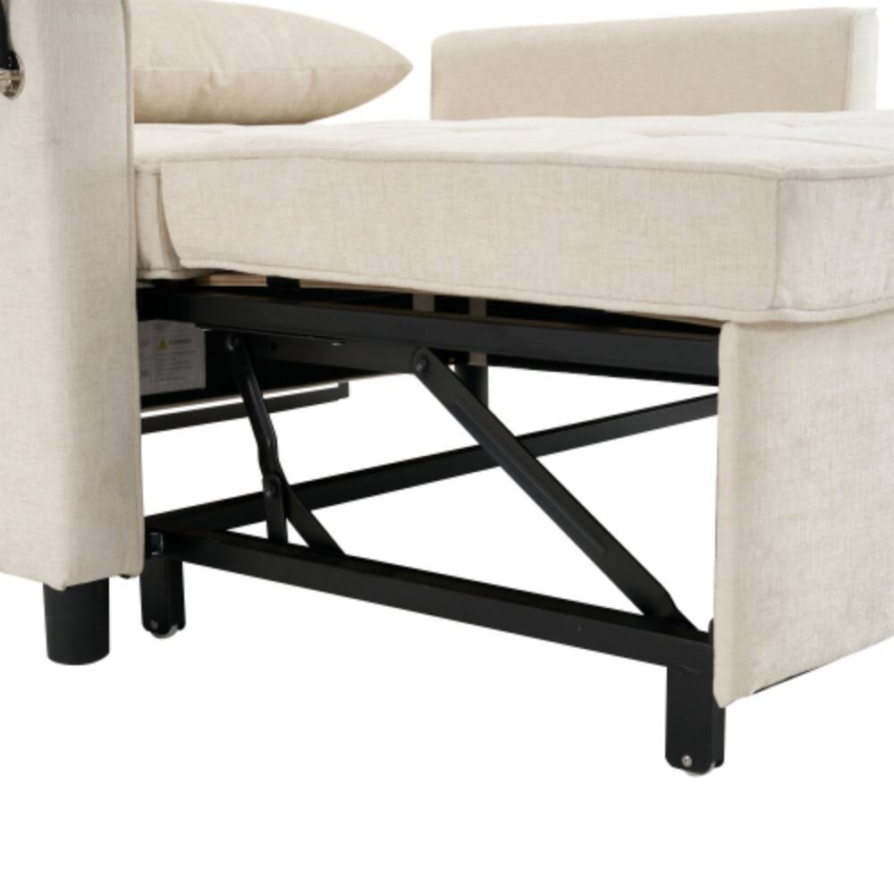 Alt View 6. LUCKY ONE - 56.9" Pull-Out Loveseat Sleeper Sofa Bed w/ Reversible Backrest USB Ports Phone Holder - Beige.