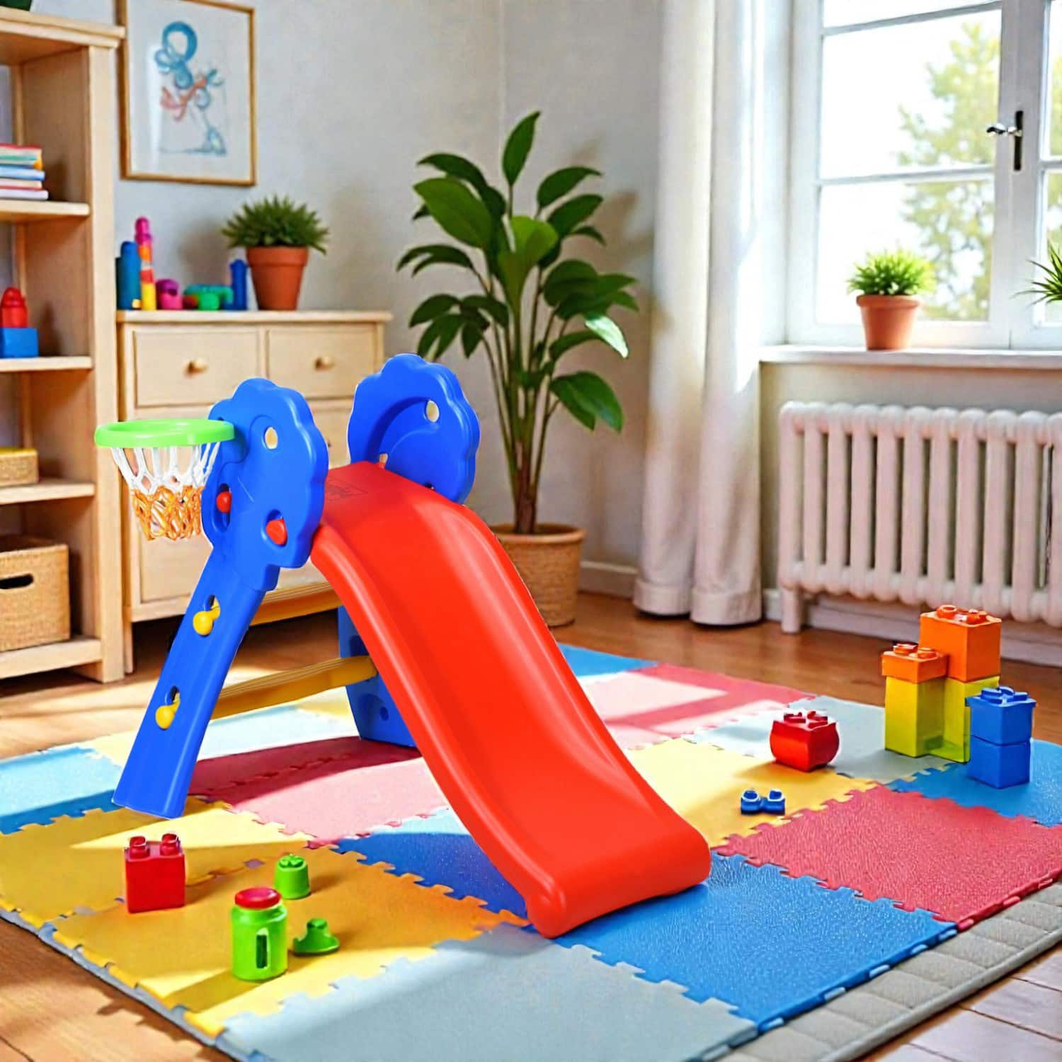 BreeBe - 2-Step Foldable Indoor Slide for Kids with Built-In Basketball Hoop - Multicolor price history on PriceWatchPro
