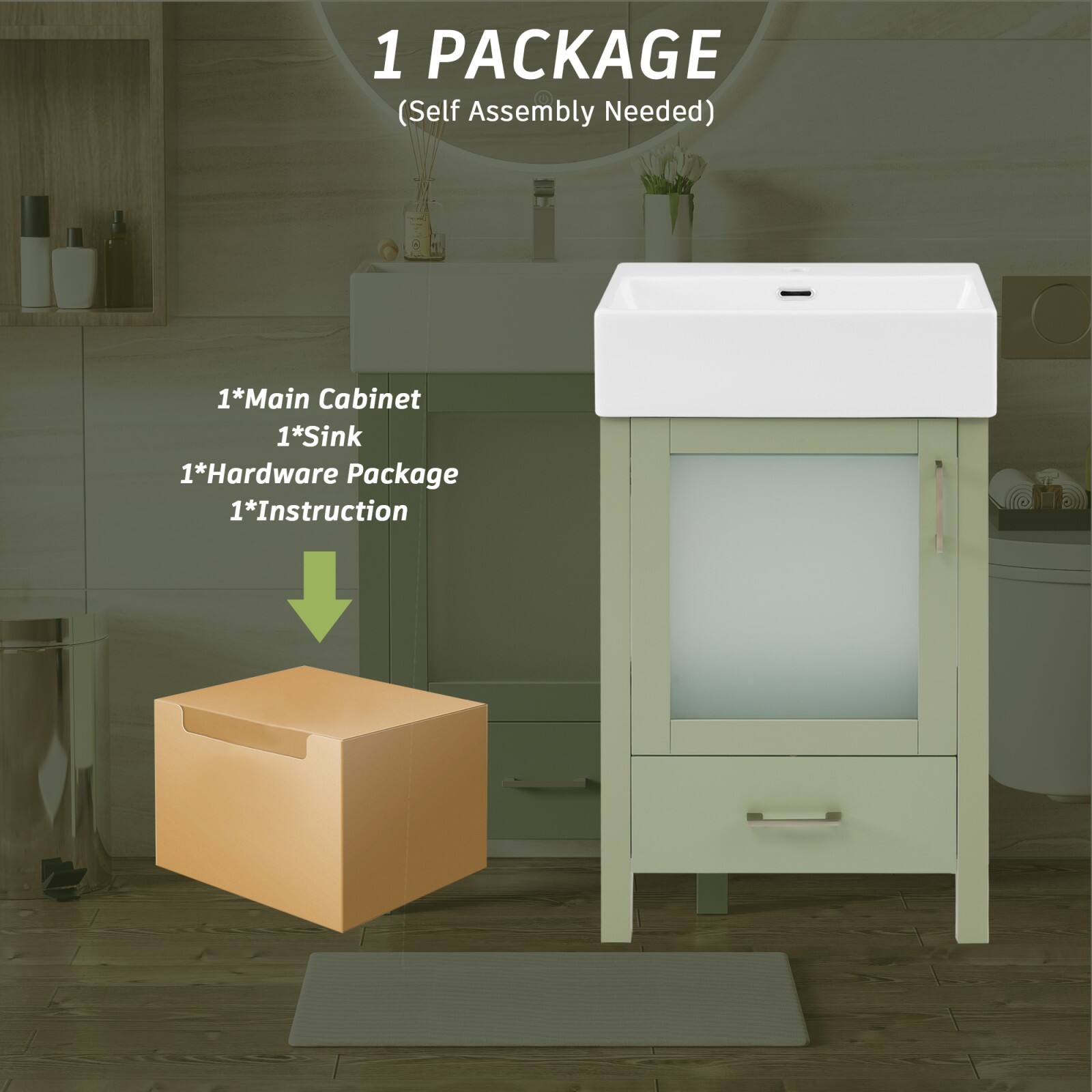 1 PACKAGE  
(Self Assembly Needed)  

1*Main Cabinet  
1*Sink  
1*Hardware Package  
1*Instruction