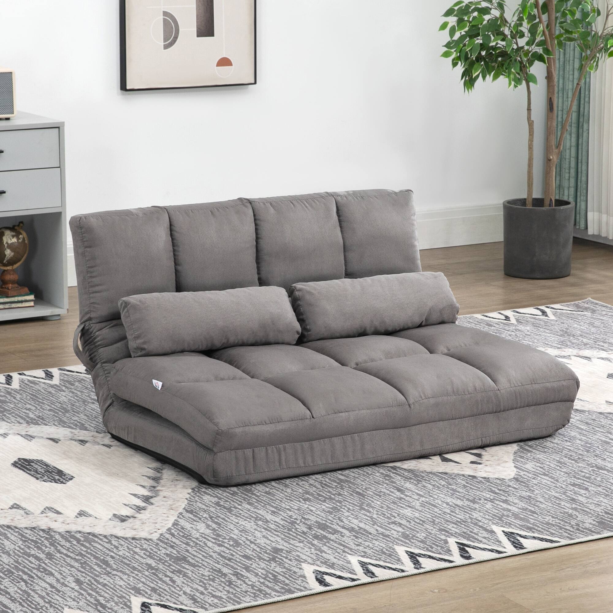 Alt View 1. Homcom - Convertible Floor Sofa Chair, Folding Couch Bed, Guest Chaise Lounge with 2 Pillows, Adjustable Backrest - Dark Gray.