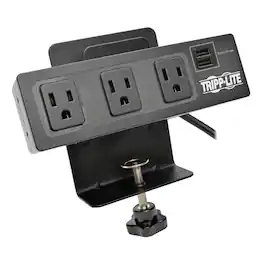 Tripp Lite - 3-AC Outlet 2-USB Port 510-Joule Surge Protector Power Strip with Desk Clamp, 10-Ft Cord, TLP310USBC - Black