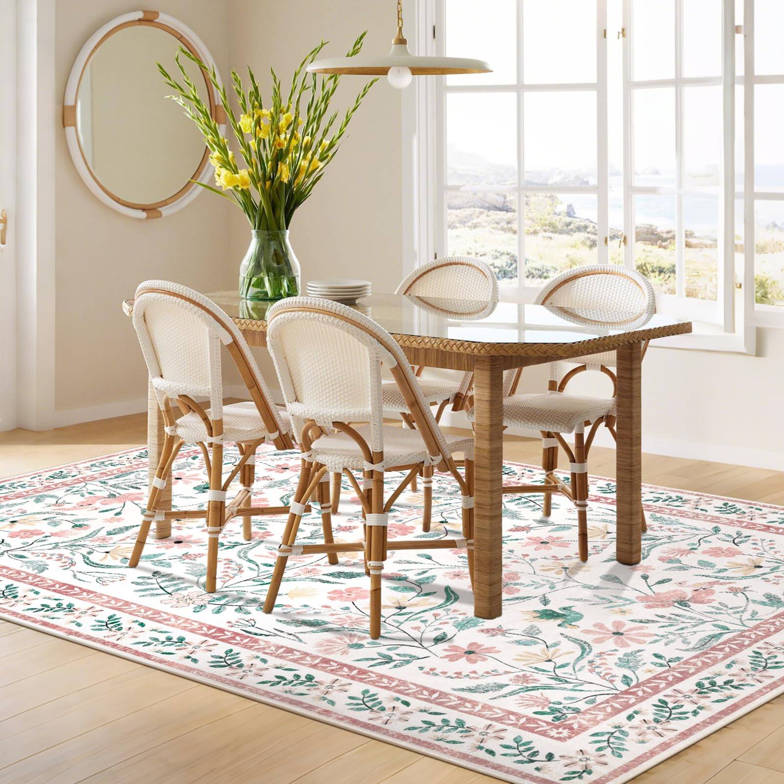 Fabibe 4x6 Boho Area Rugs For Living Room Machine Washable Floral ...