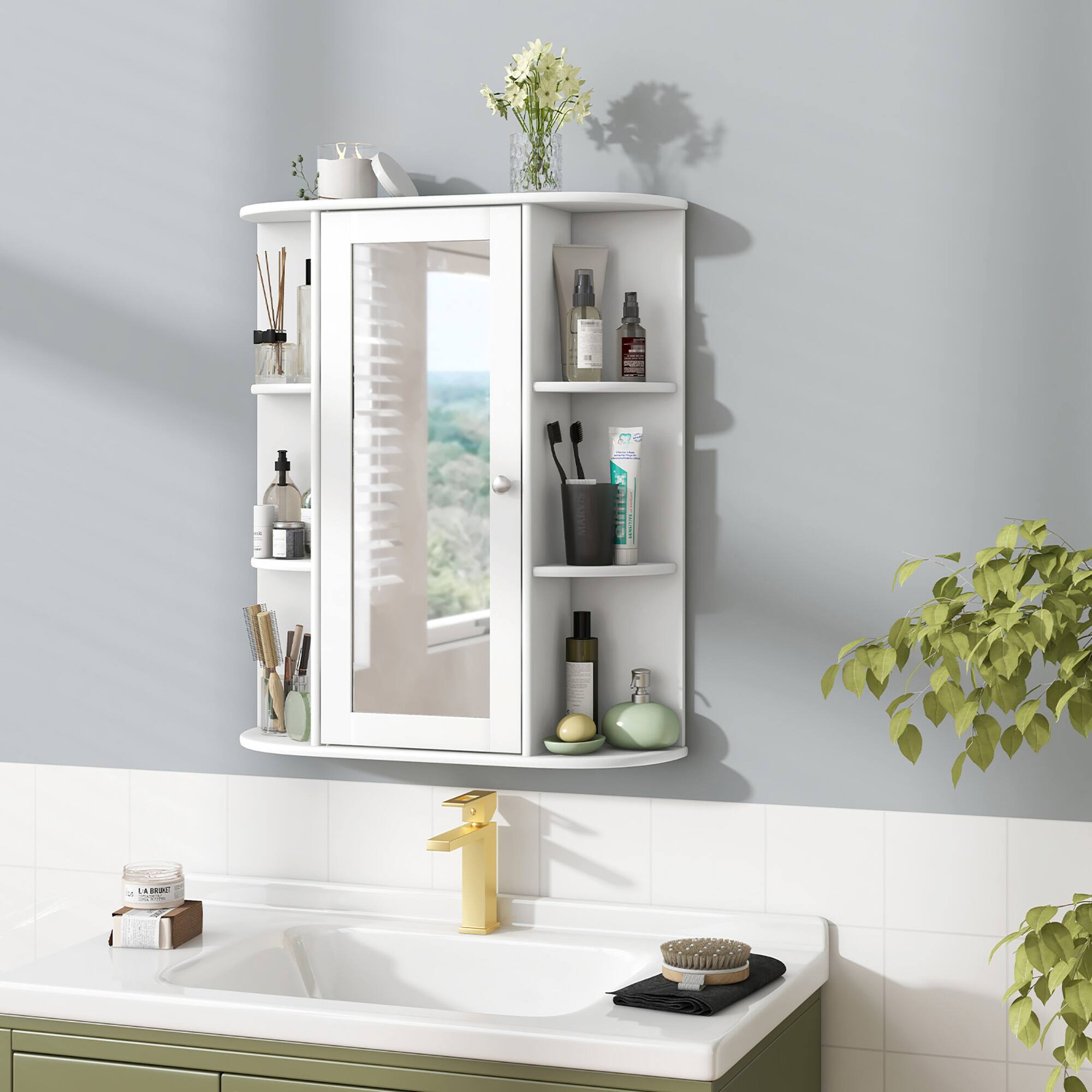 Alt View 5. Gymax - Gymax Bathroom Wall Medicine Cabinet Wall Mounted Storage Organizer w/ Mirror Door - White.