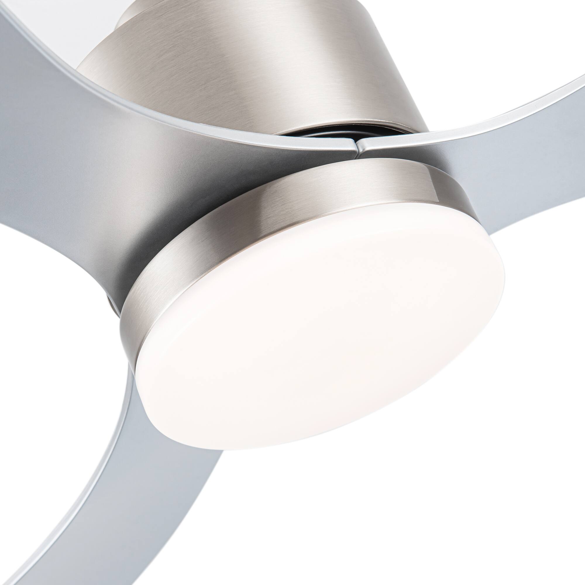 Alt View 7. Breezary - 52" Indoor Ceiling Fan, 3 ABS Blades, 6-Speed DC Motor, Remote Control, Memory/Timer, 3-Color LED Light, 5"/10" Downrods - Brushed Nickel and Silver.