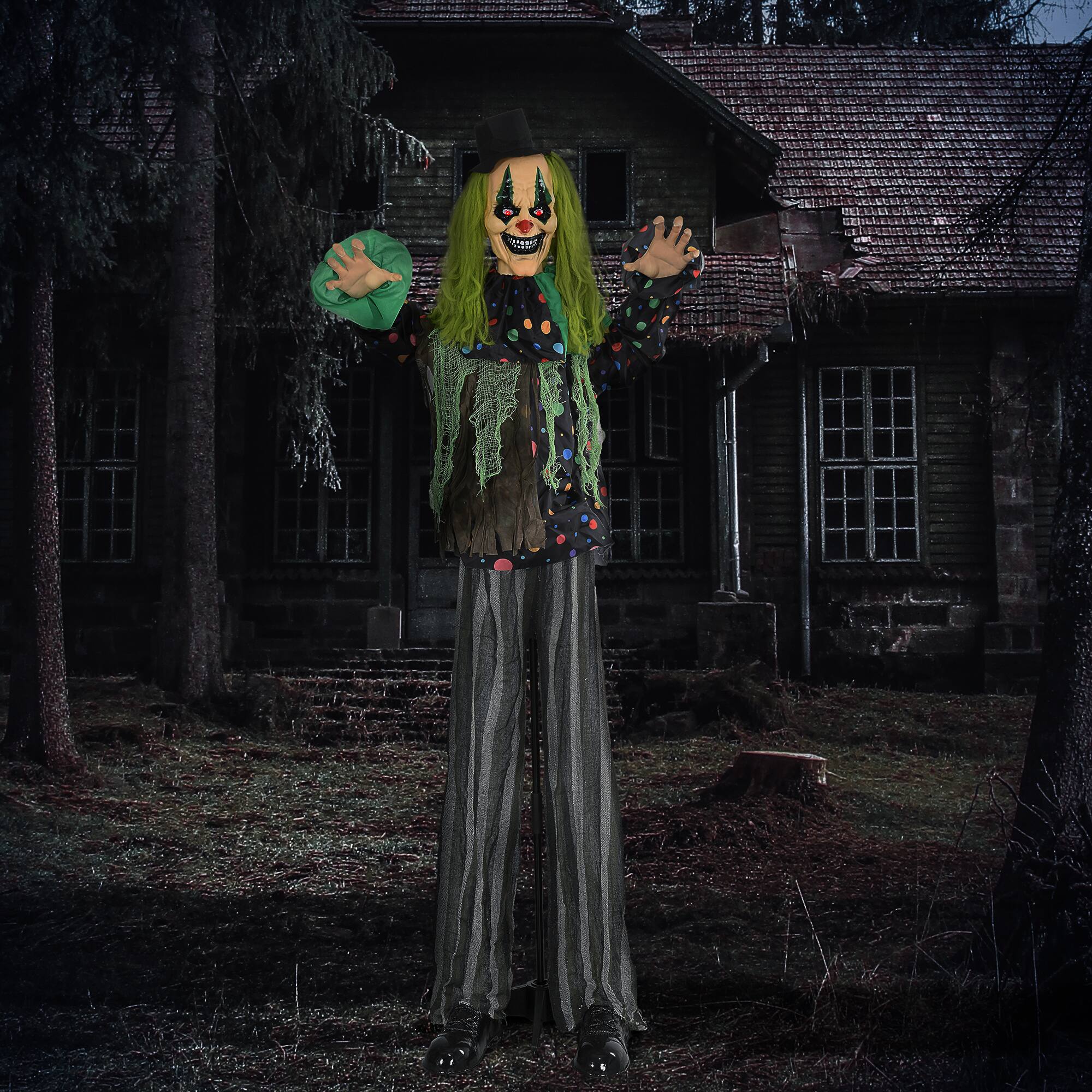 Alt View 1. Homcom - 6.1' Outdoor Halloween Decoration, Animatronic Circus Clown, Sound and Motion Activated Animated Prop with Light Up Eyes - Green and Black.