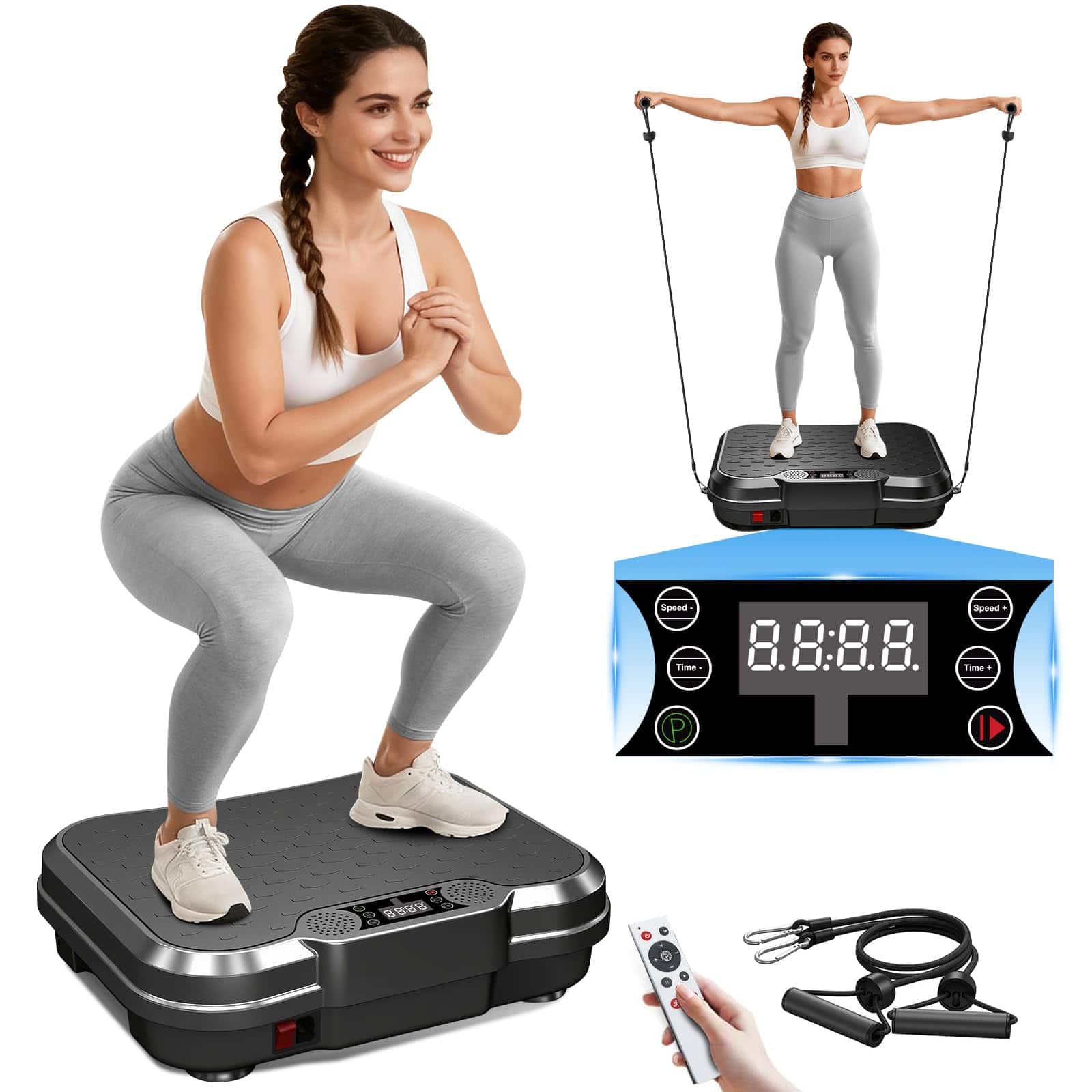 GlowWise - Heavy-Duty Vibration Plate Machine 400LB Capacity Full Body Workout Platform for Lymphatic Drainage &Weight Loss at Home - Black