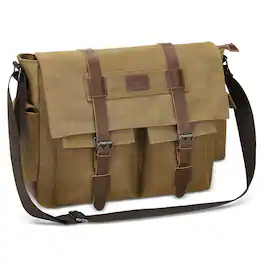 Unique Bargains - Canvas Crossbody Bag for Men and Women, Vintage Shoulder Bag, Multiple Pockets, Fits 13" Laptops - Coffee