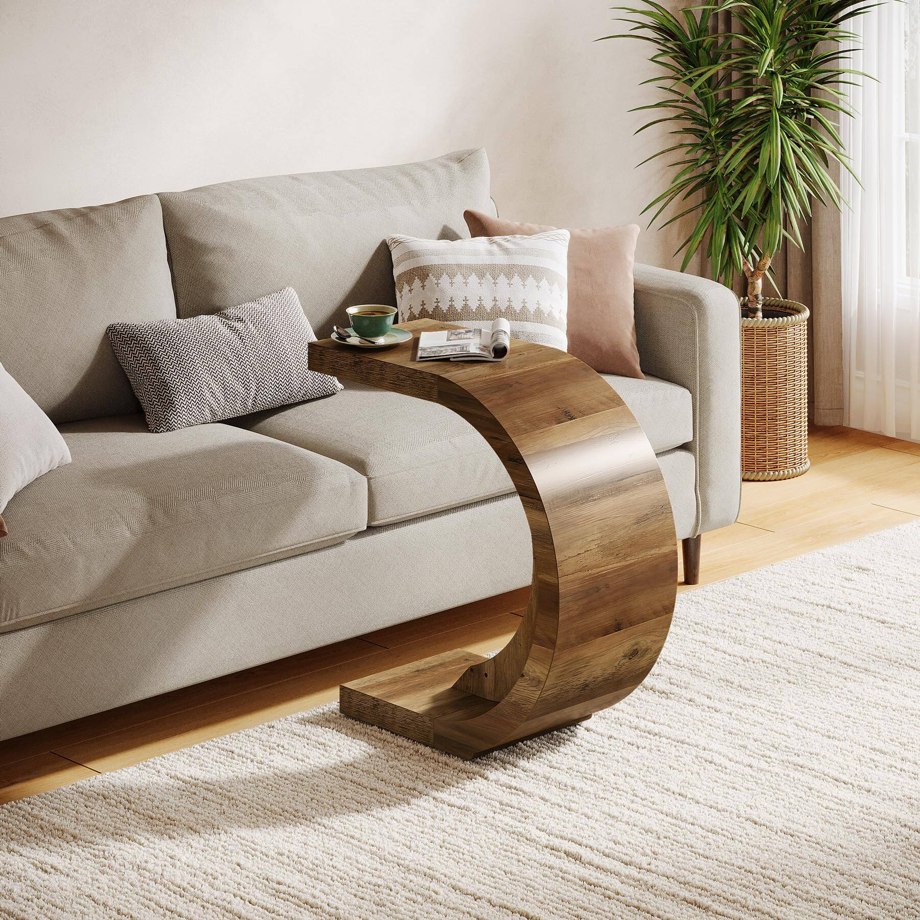 Tribesigns C Shaped End Table, Side Table for Couch Sofa Living Room ...