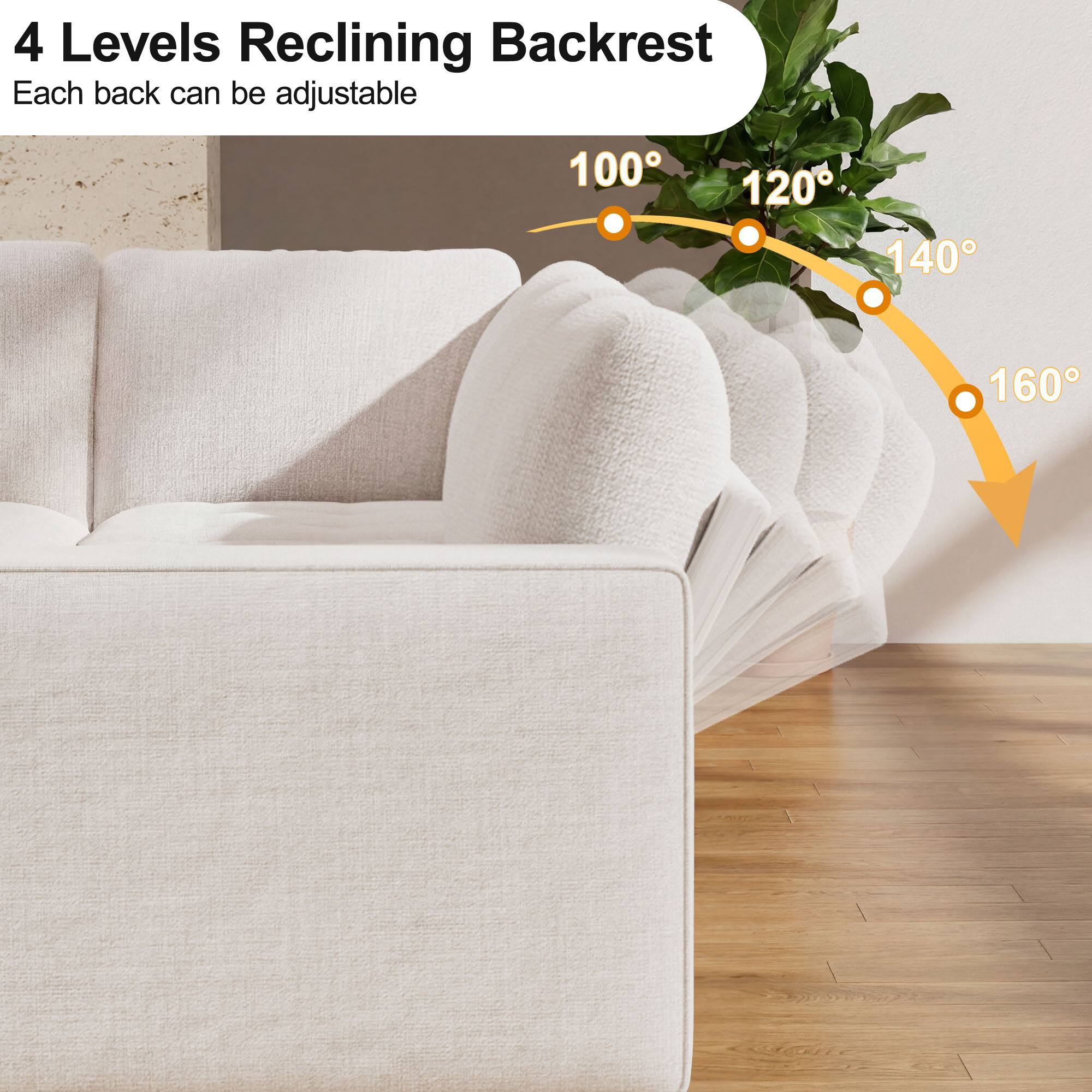 4 Levels Reclining Backrest  
Each back can be adjustable  

100°  
120°  
140°  
160°