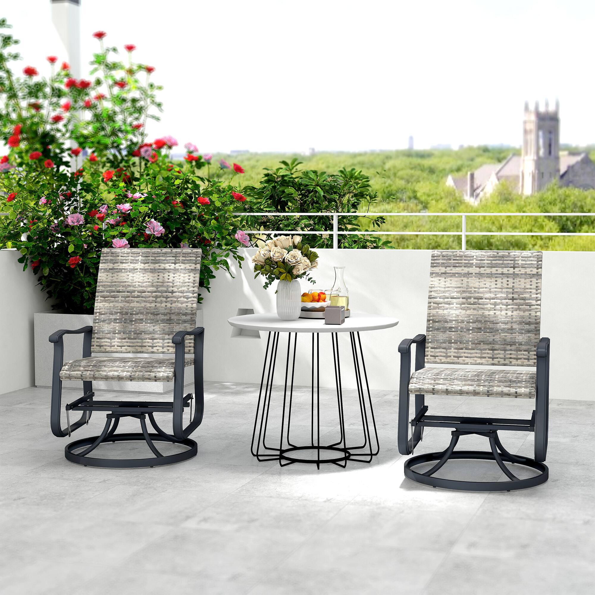 Alt View 7. Outsunny - Patio Glider Chair Set of 2, Wicker Rattan Outdoor Swivel Chair with Steel Frame, High Back, Armrests, Porch Glider - Yellow.