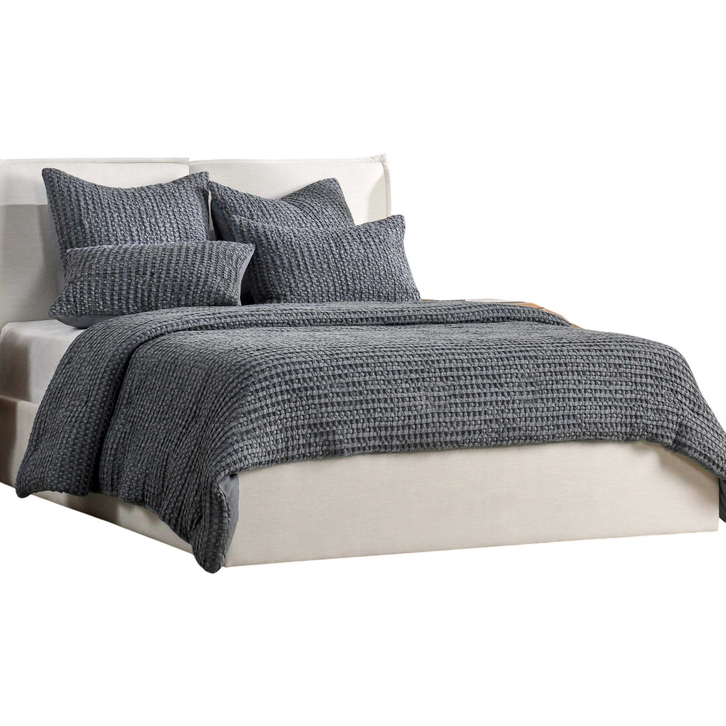 Front. Manhattan Lane - Cae King Size Quilt, Marina Cotton Extra Soft Belgian Flax Linen - Marina Blue.