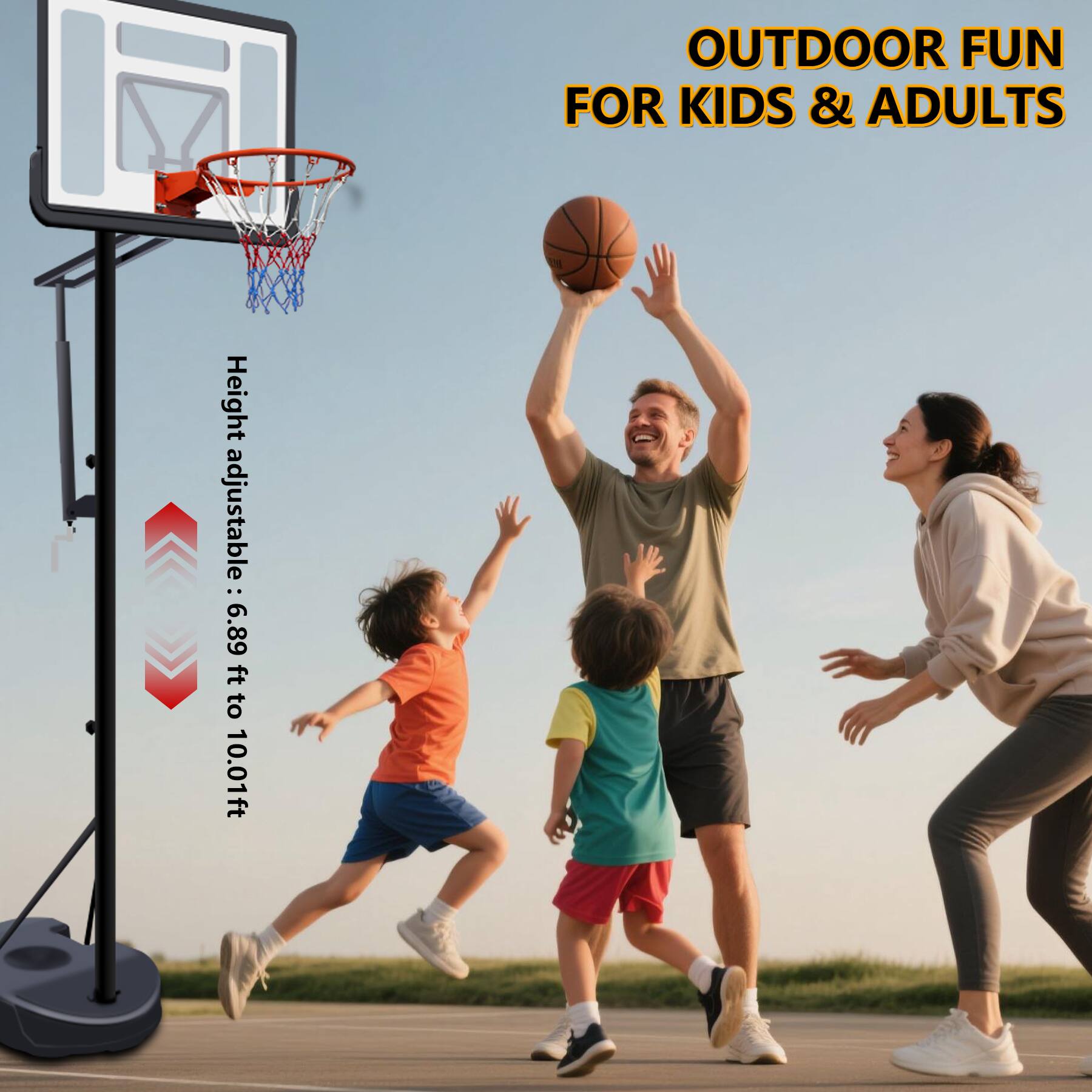 OUTDOOR FUN FOR KIDS & ADULTS

Height adjustable: 6.89 ft to 10.01 ft