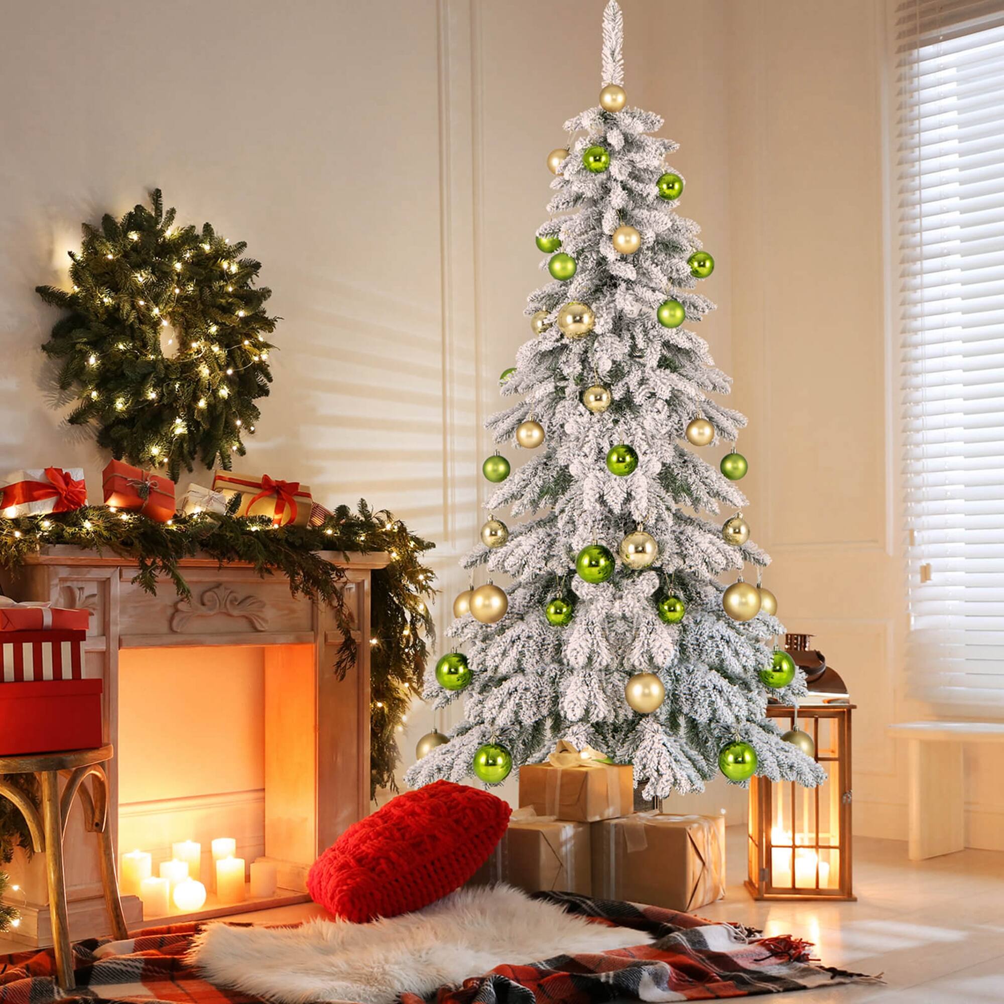 Alt View 1. Costway - Costway 1 PCS 6 FT Artificial Xmas Tree Hinged Christmas Tree with 589 Flocked Branch Tips - White,Green.