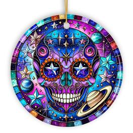 OrnamentallyYou - Cosmic Celestial Sugar Skull Ornament Stellar Christmas Gift and Decor - Multi-colored