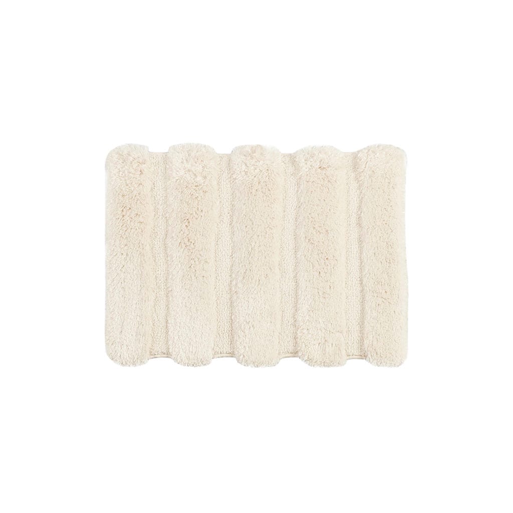 APRILSOUL - Macro Spun Polyester Bath Rug High Low Stripe Oeko Tex Certified Durable Tufted - Wheat