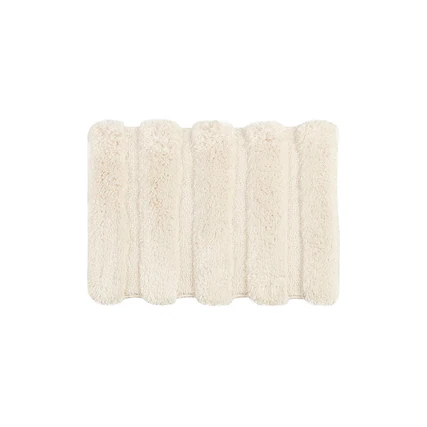 Front. APRILSOUL - Macro Spun Polyester Bath Rug High Low Stripe Oeko Tex Certified Durable Tufted - Wheat.