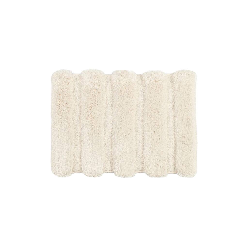 Front. APRILSOUL - Macro Spun Polyester Bath Rug High Low Stripe Oeko Tex Certified Durable Tufted - Wheat.