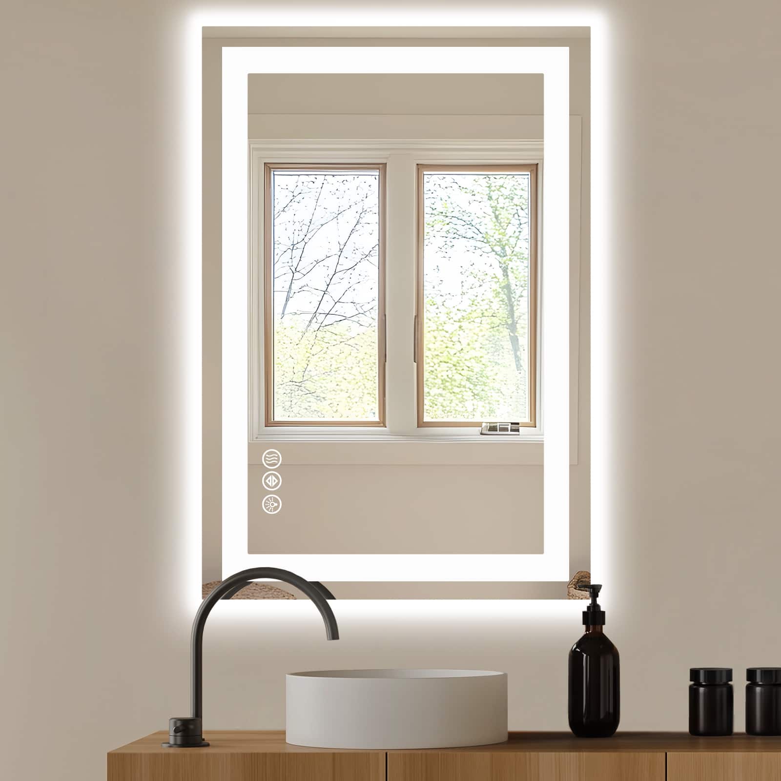 AENKYO - 24"x36" LED Bathroom Mirror with Anti-fog Dual Light Dimmable Wall Mirror - White