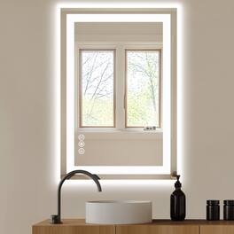 AENKYO - 24"x36" LED Bathroom Mirror with Anti-fog Dual Light Dimmable Wall Mirror - White