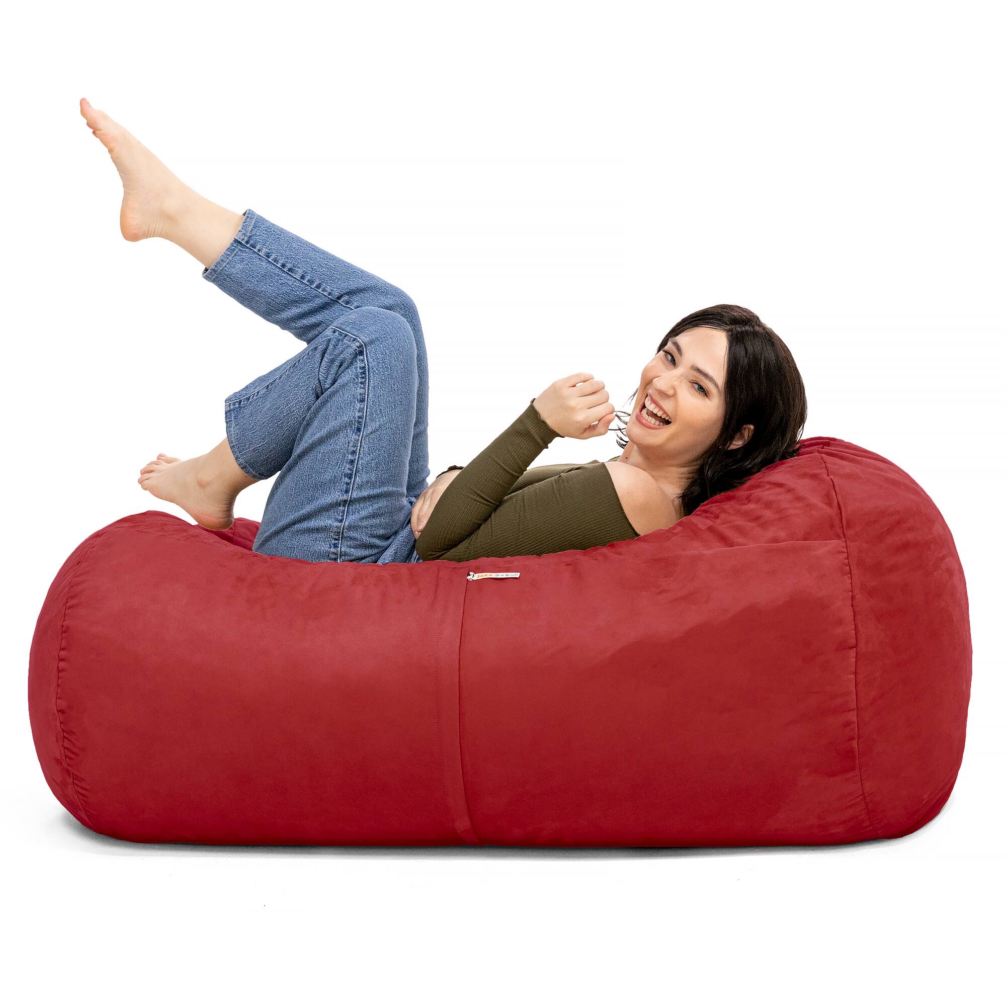 Angle. Jaxx - Jaxx Sofa Saxx 4-foot Bean Bag Lounger, Cherry - Cherry.