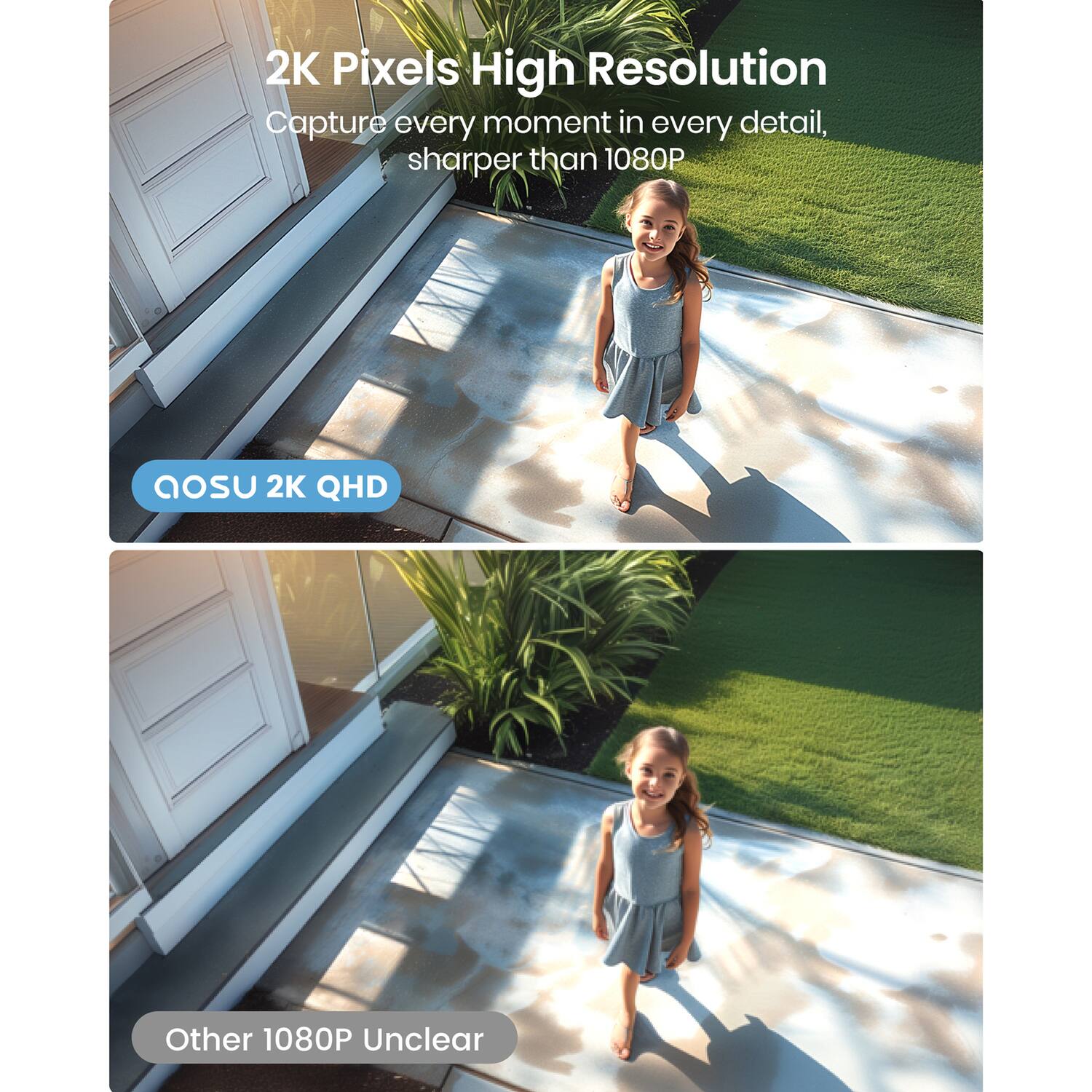 2K Pixels High Resolution  
Capture every moment in every detail, sharper than 1080P  

AOSU 2K QHD  

Other 1080P Unclear