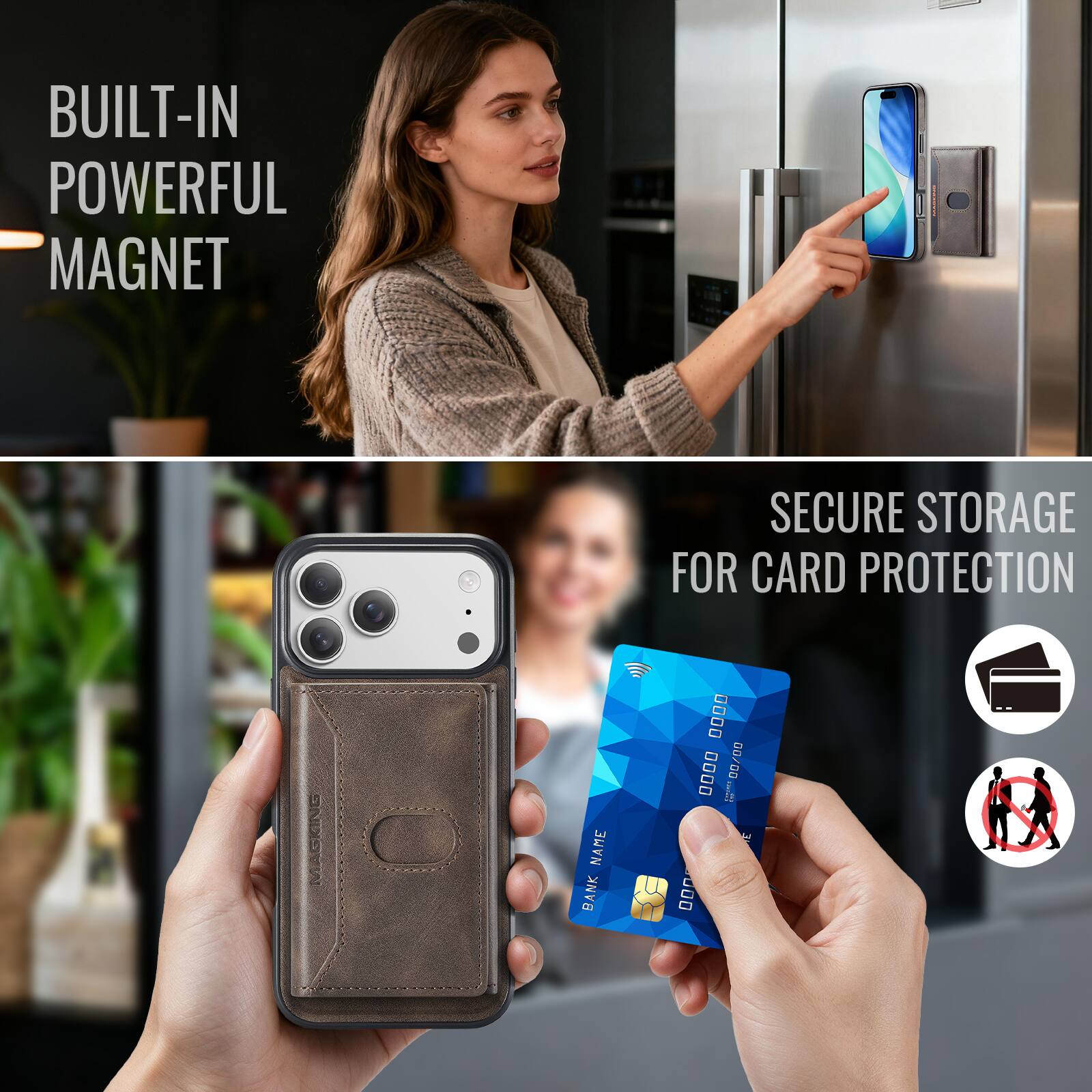 BUILT-IN POWERFUL MAGNET  
SECURE STORAGE FOR CARD PROTECTION  
MACKING  
BANK NAME  
0000 0000 0000 0000  
00/00