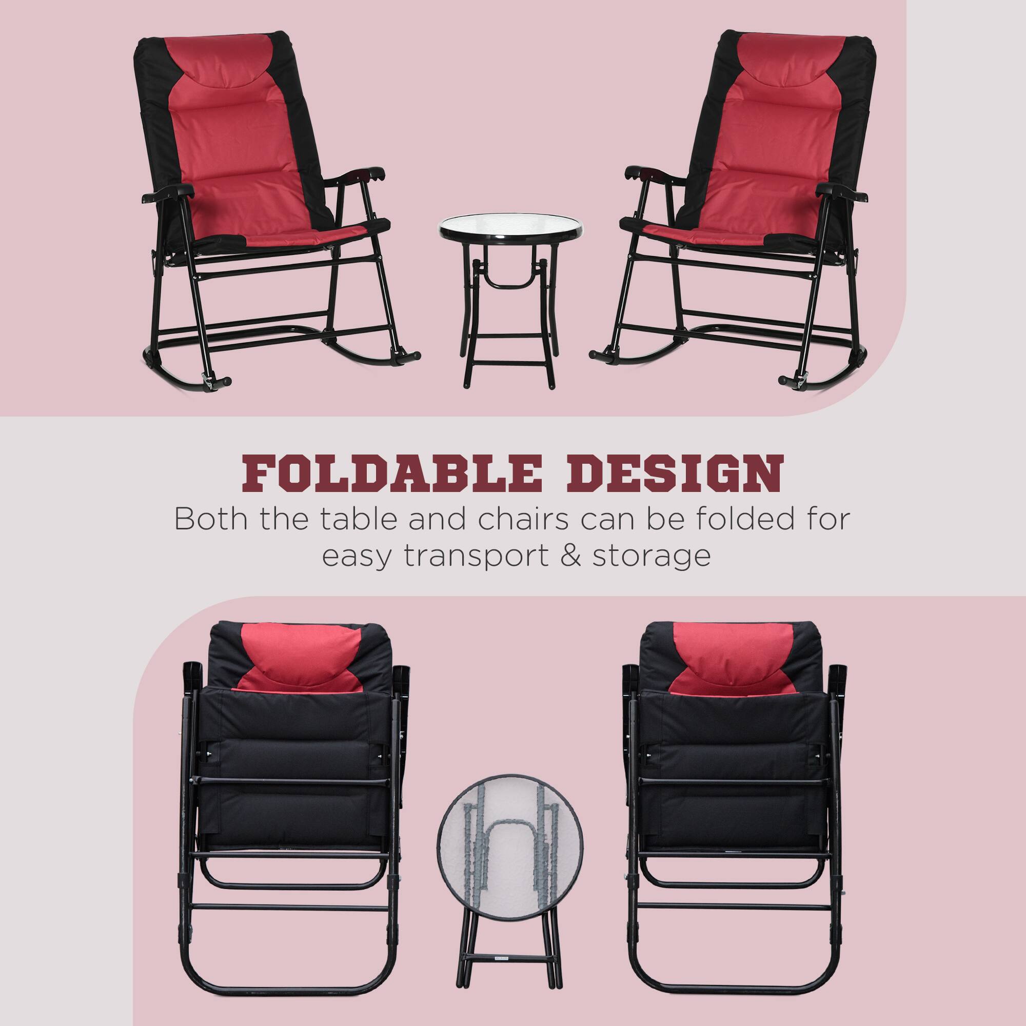 FOLDABLE DESIGN  
Both the table and chairs can be folded for easy transport & storage