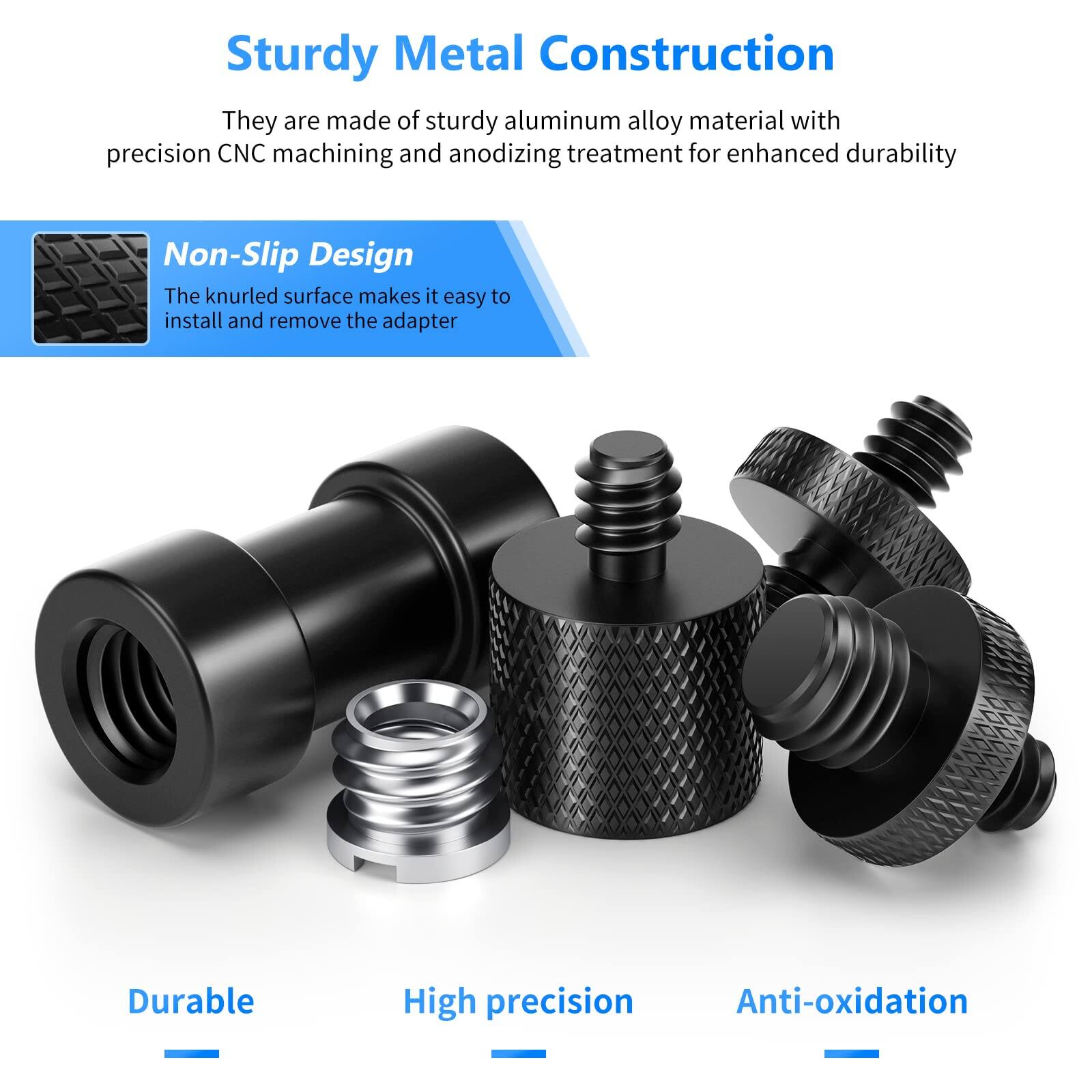 Sturdy Metal Construction  
They are made of sturdy aluminum alloy material with precision CNC machining and anodizing treatment for enhanced durability.

Non-Slip Design  
The knurled surface makes it easy to install and remove the adapter.

Durable  
High precision  
Anti-oxidation