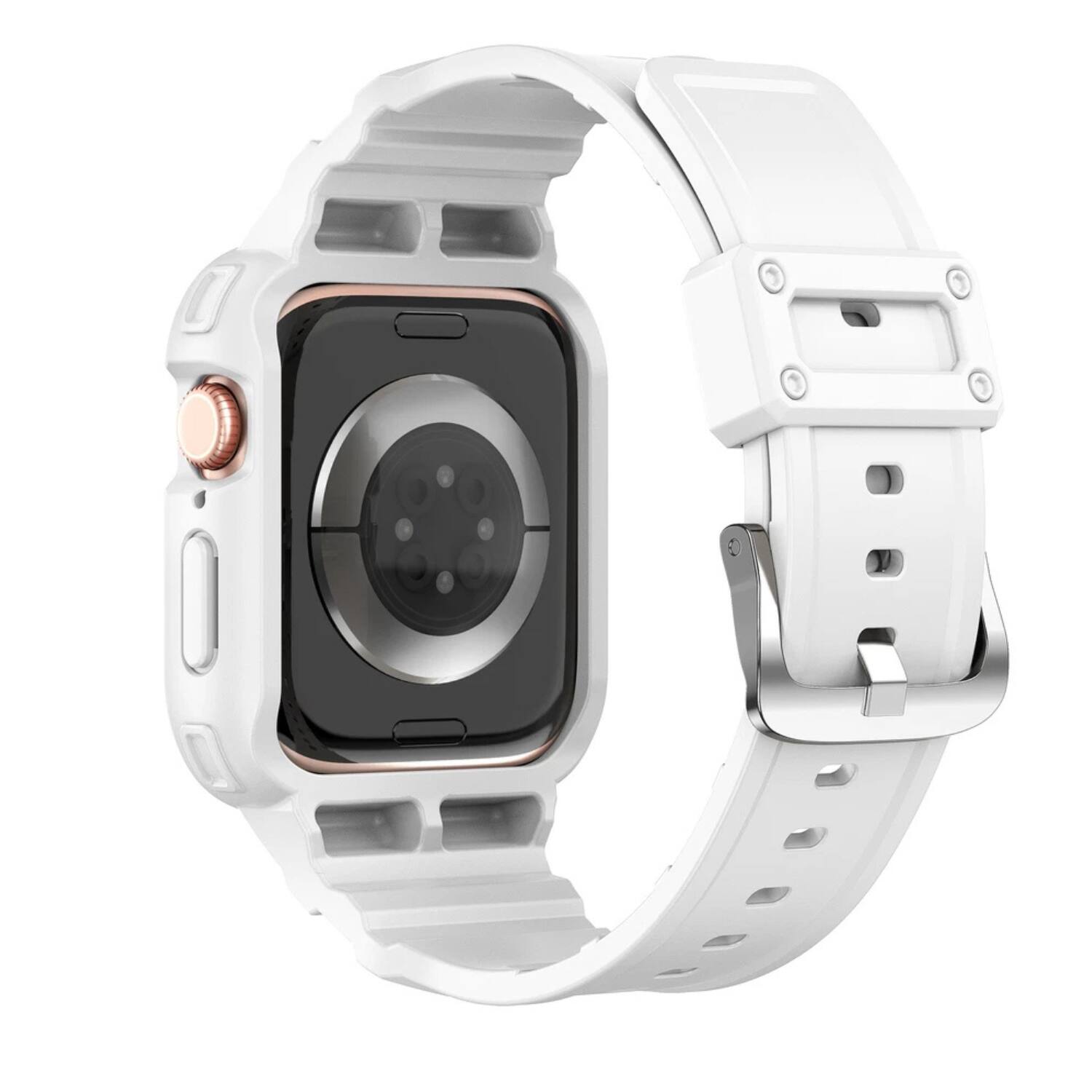 Left. Stock Preferred - TPU Sport Band for Apple Watch Series 10 (46mm) - White - White.