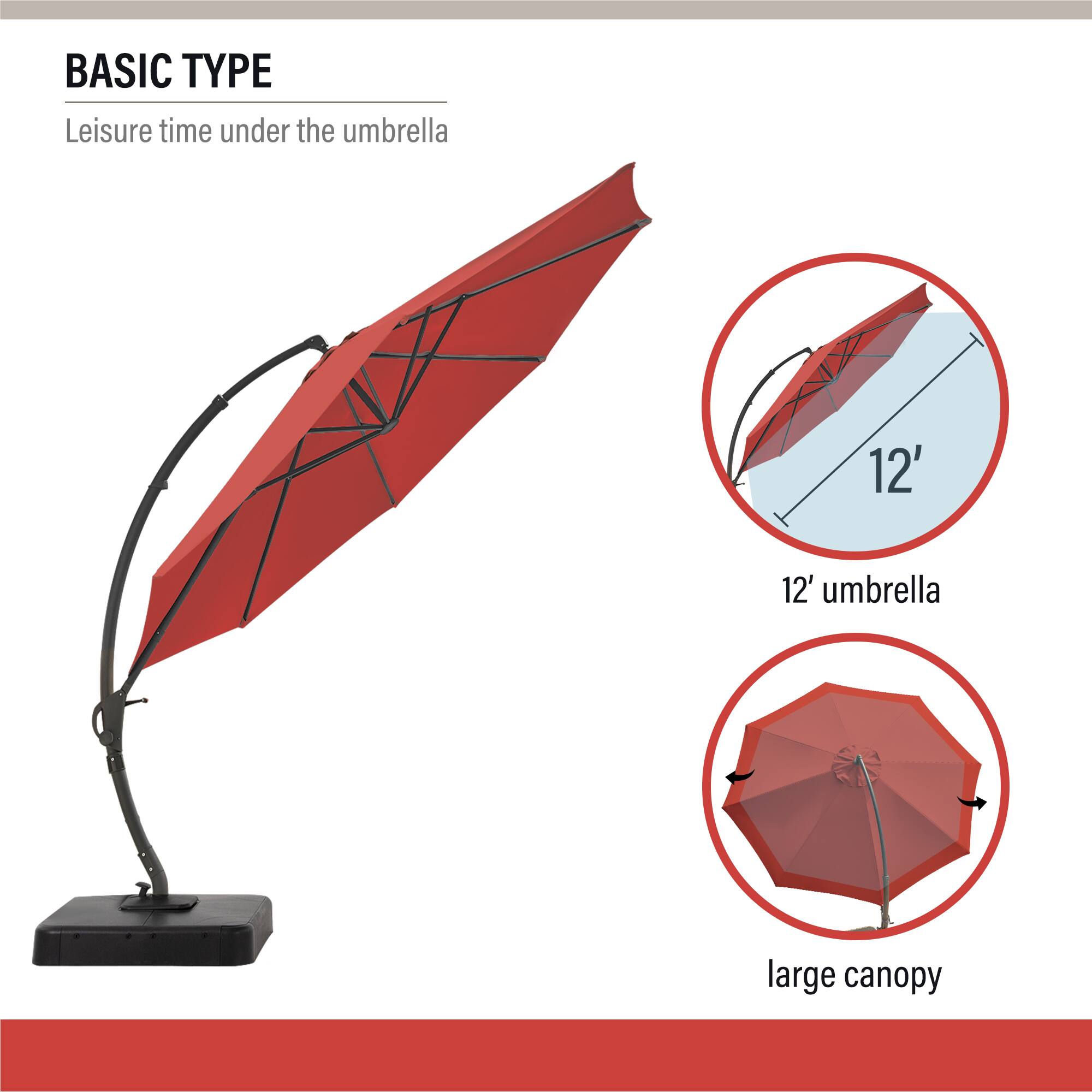 BASIC TYPE  
Leisure time under the umbrella  

12' umbrella  
large canopy