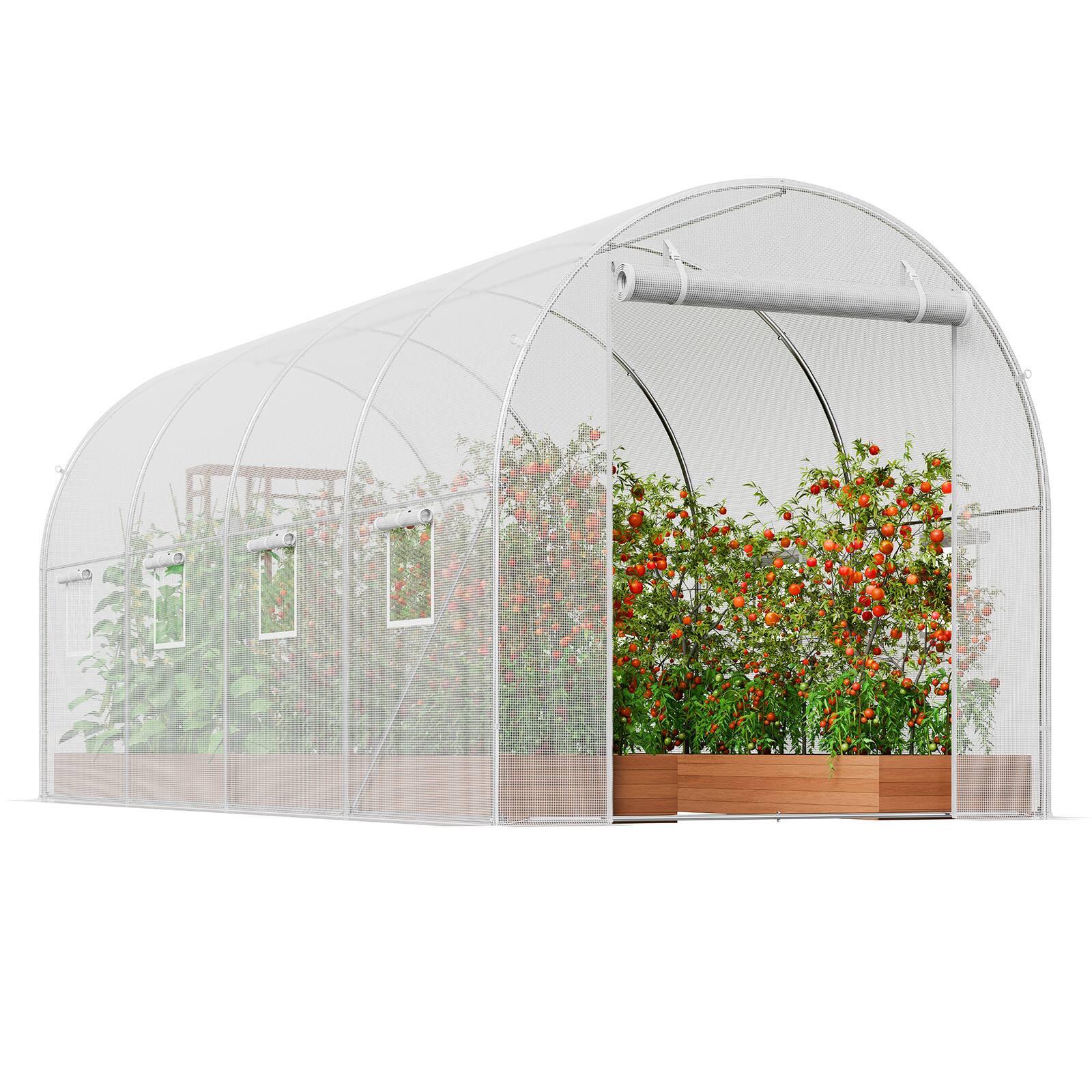 Alt View 5. VEVOR - Walk-in Tunnel Greenhouse, 14.6x6.4x6.3 ft Hoop House Greenhouse Tunnel, Plant Hot House with Galvanized Steel Frame - White.