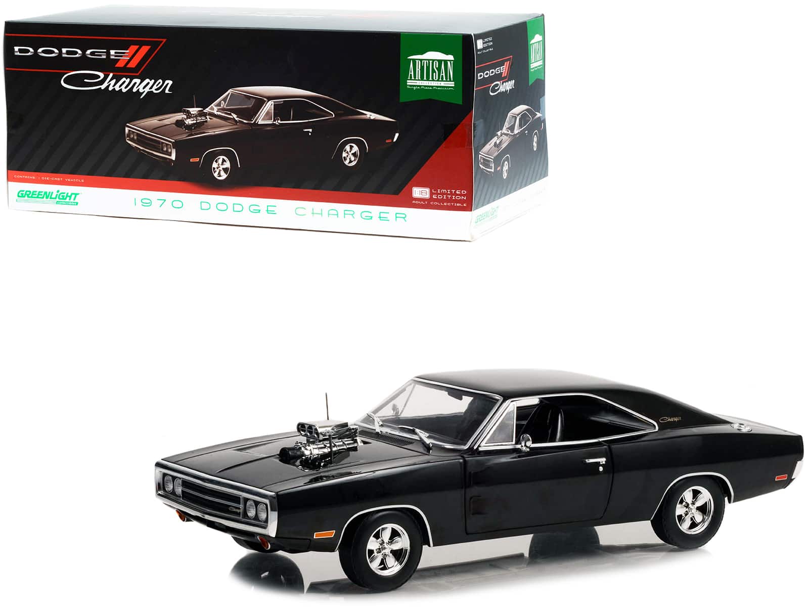 "1970 Dodge Charger with Blown Engine Black ""Artisan Collection"" Series 1/18 Diecast Model Car by Greenlight" price history on PriceWatchPro