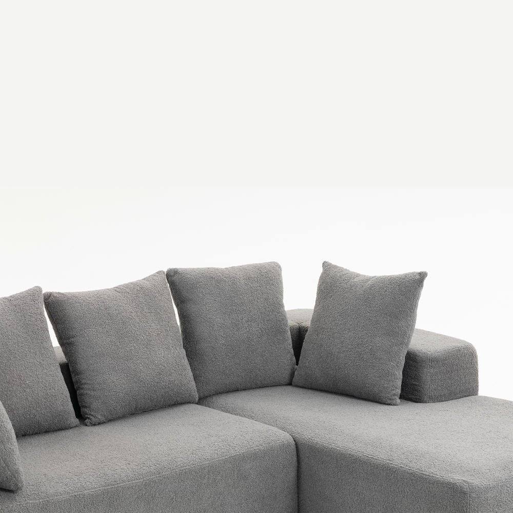 Alt View 9. Kadyn - L-Shaped Full Foam Sectional Sofa, 5 Pillows, Compressed Shipping, Flannelette, Space Saving Design, Gray-Blue - Gray.