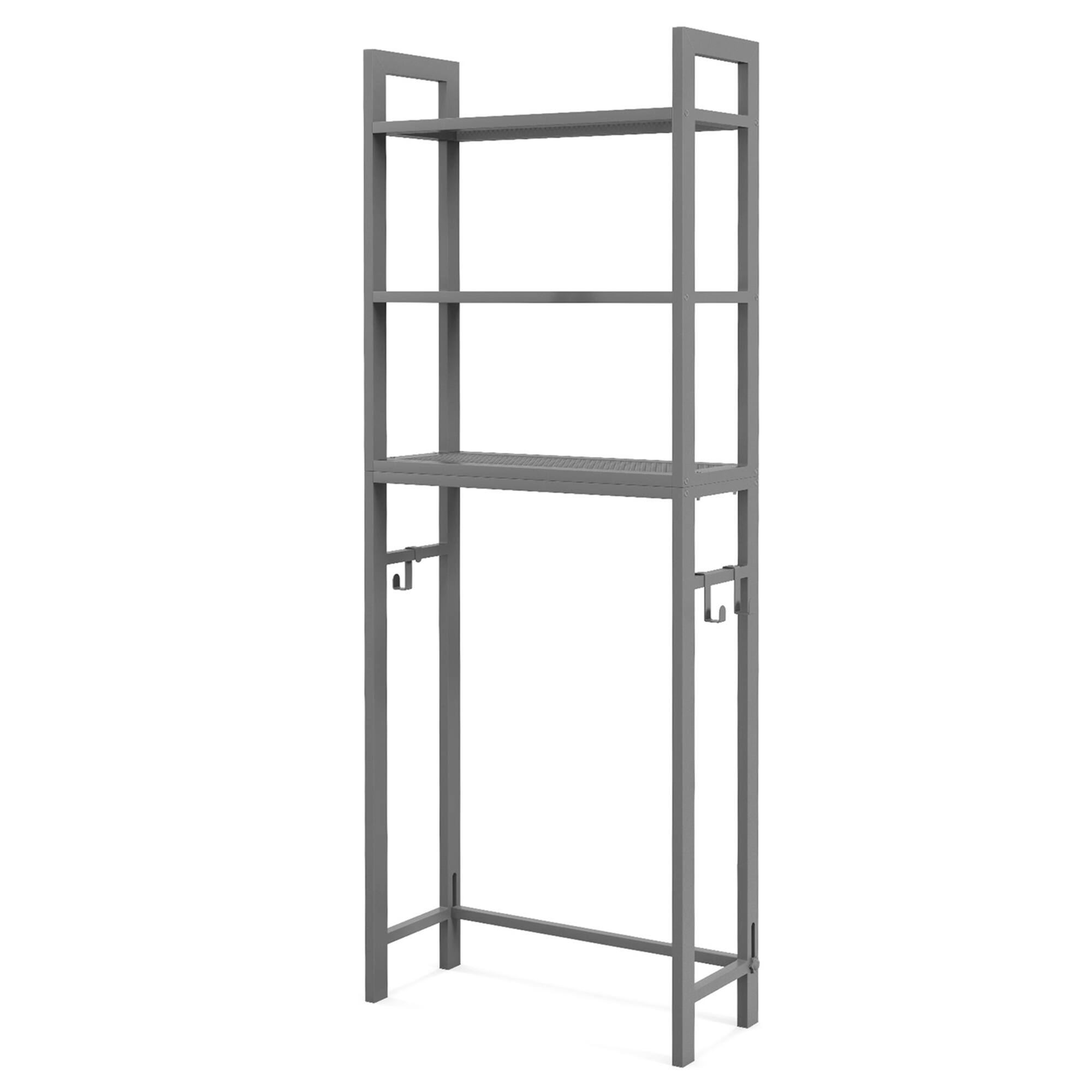 Alt View 8. Costway - Costway Over-The-Toilet Storage Shelf Space Saving Metal Bathroom Organizer Hooks Grey - Grey.