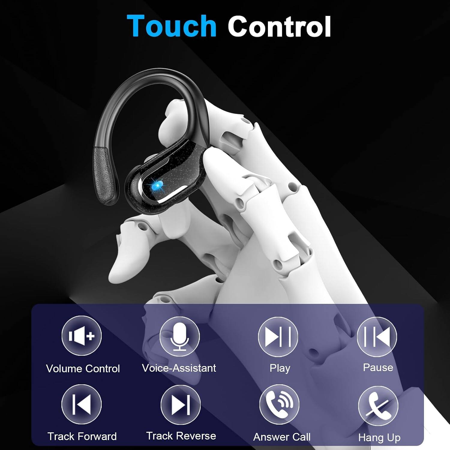 Touch Control

- Volume Control
- Voice-Assistant
- Play
- Pause
- Track Forward
- Track Reverse
- Answer Call
- Hang Up