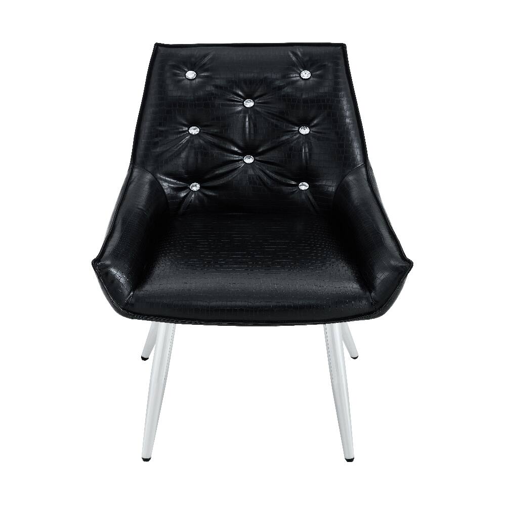 Alt View 8. Loheer - Loheer Crocodile Pattern Accent Chair Set of 2 Black PU Leather Dining Chair Diamond Tufted Chrome Legs - Black.