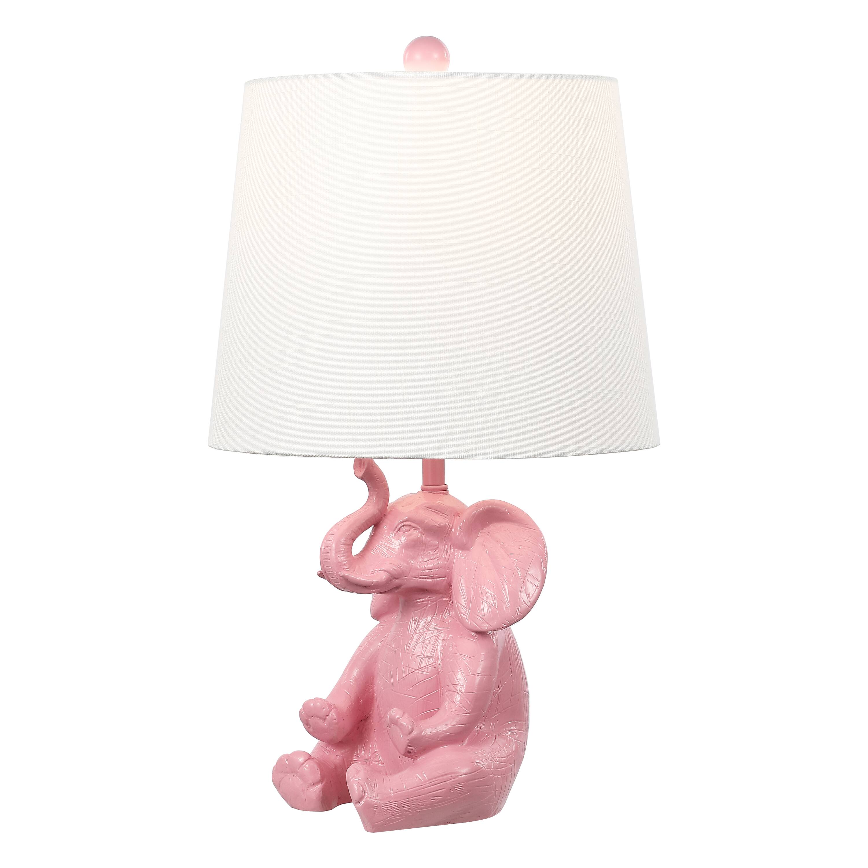 Front. Jonathan Y - Kairi 21" Modern Shabby Chic Resin/Iron Happy Elephant LED Kids' Table Lamp with Phone Stand, Pink.