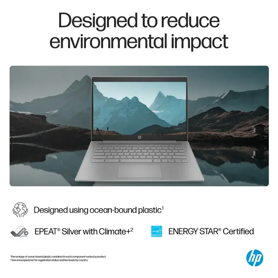 Designed to reduce environmental impact. Designed using ocean-bound plastic. EPEAT + EPEAT Silver with Climate+. ENERGY STAR Certified. Percentage of ocean-bound plastic contained in each component of the product. See www.epeat.net for registration and country-specific requirements.