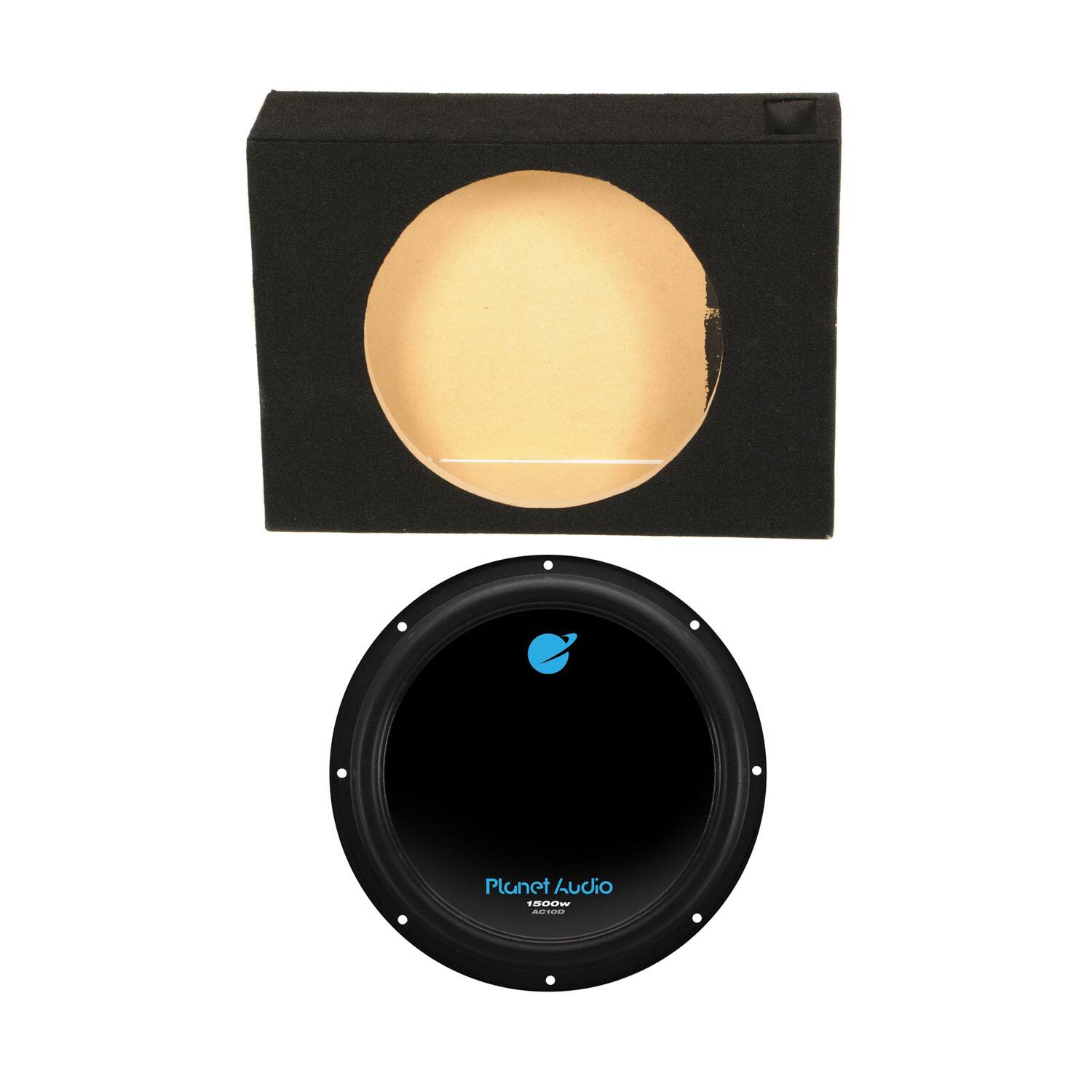 QPower - Single 10 Inch Vented Shallow Sub Box & Planet Audio 1500 Watt Subwoofer - Black