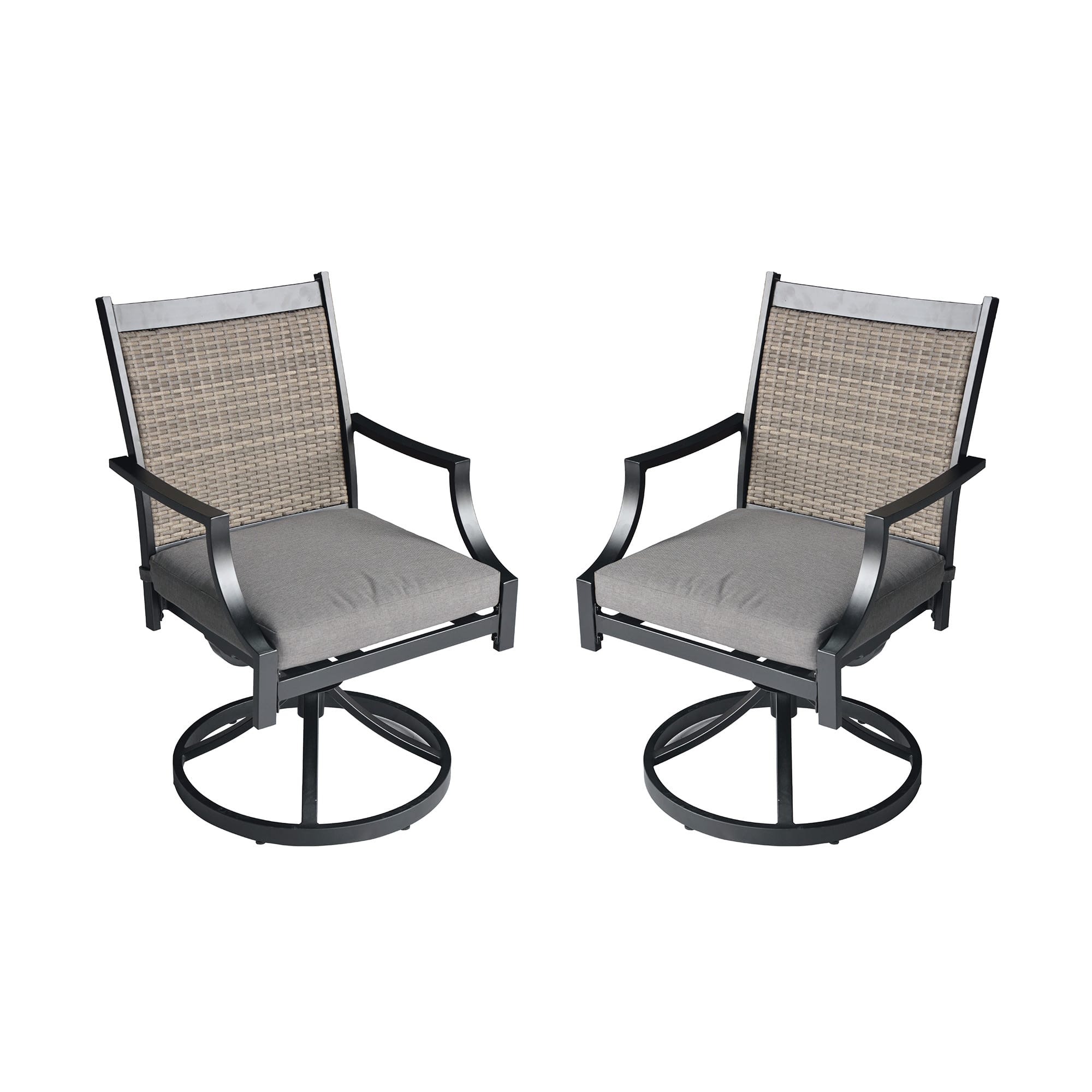 Mondawe - 2-Piece Outdoor Swivel Chair Set with Aluminum Frame and Cushions - Black+Grey