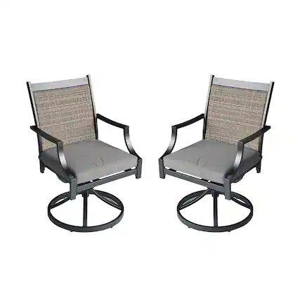 Front. Mondawe - 2-Piece Outdoor Swivel Chair Set with Aluminum Frame and Cushions - Black+Grey.