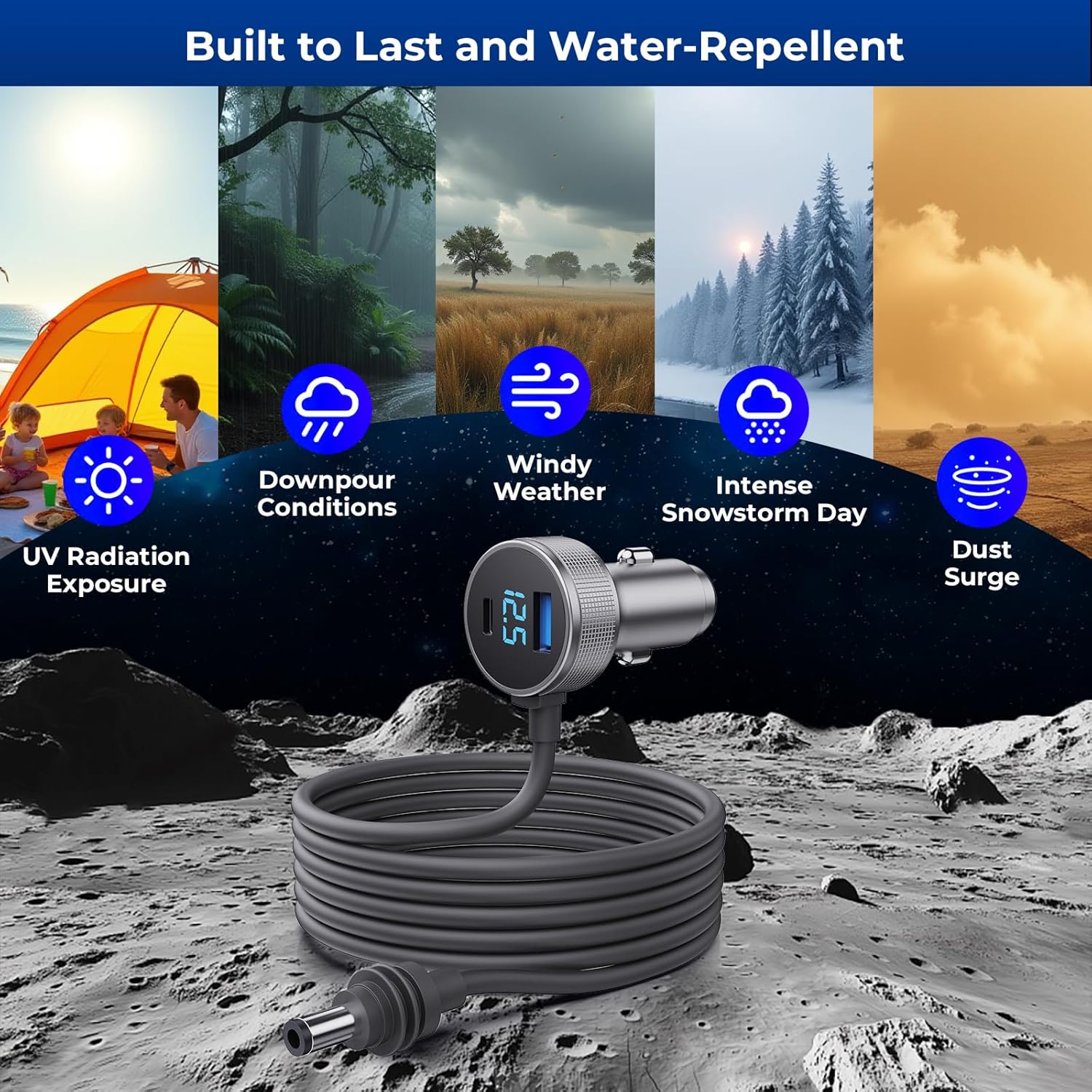 Built to Last and Water-Repellent

- Downpour Conditions
- Windy Weather
- Intense Snowstorm Day
- UV Radiation Exposure
- Dust Surge