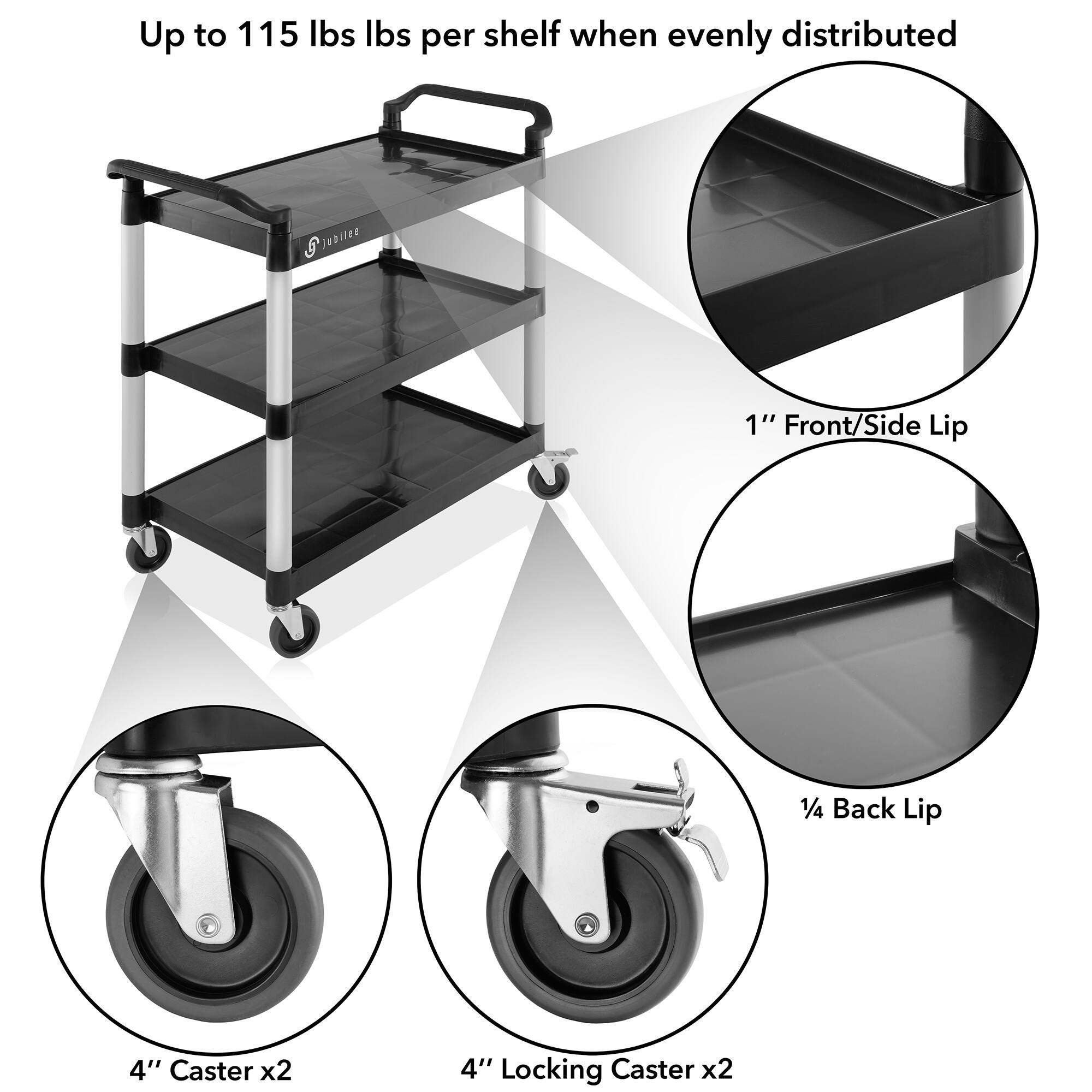 Jubilee 3 Tier Utility Service Cart with Wheels Black - Best Buy