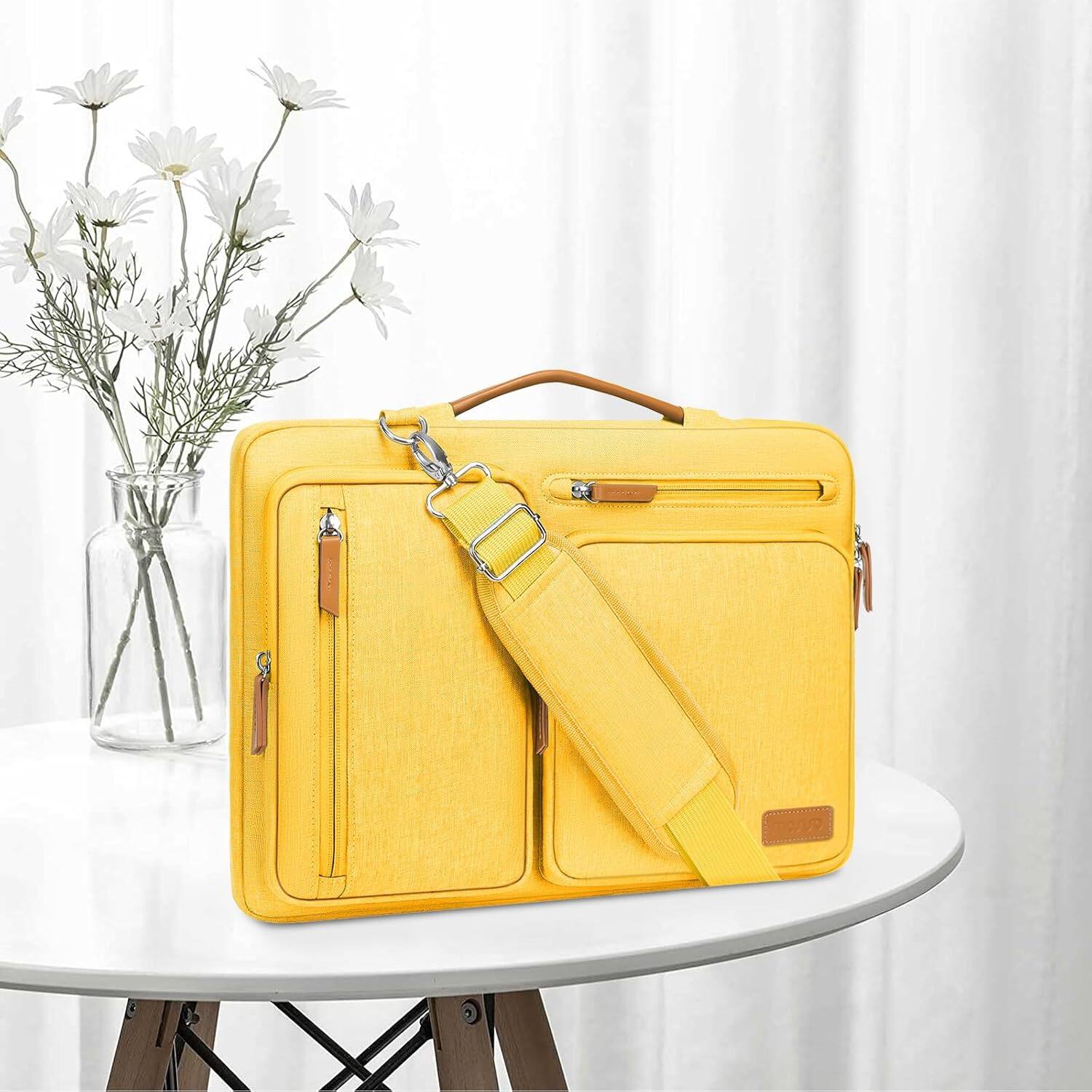 Left. mosiso - 360 Protective Laptop Shoulder Bag 17-17.3 inch for MacBook, HP, Dell, Lenovo, Asus Notebook Messenger Bag - Yellow.