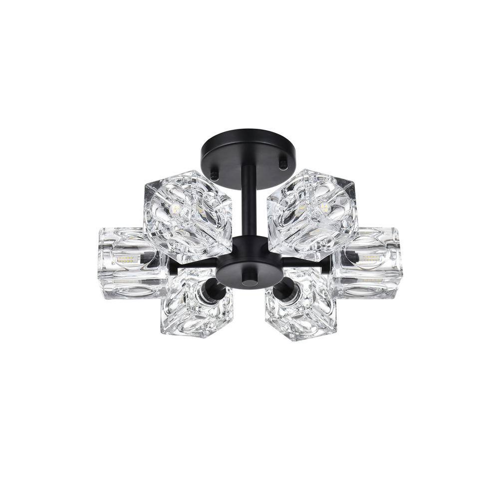 Angle. Living District - Lyra 14 inch Flush Mount Ceiling Light in Black - Black.