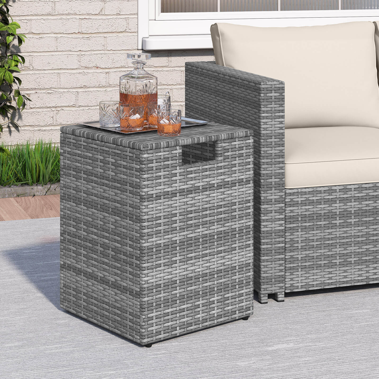 Alt View 5. Costway - Costway Propane Tank Cover Table,16Inch Square PE Rattan Gas Tank Storage Box with Flip Lid - Mix Gray.