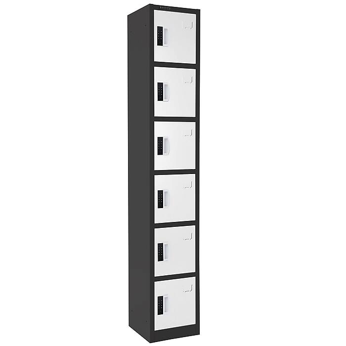 Back. AdirOffice - Storage Locker 629-Series 72" H 6-Tier Steel Digital Lock 6-Shelf Locker - Black Bidy/White Doors.