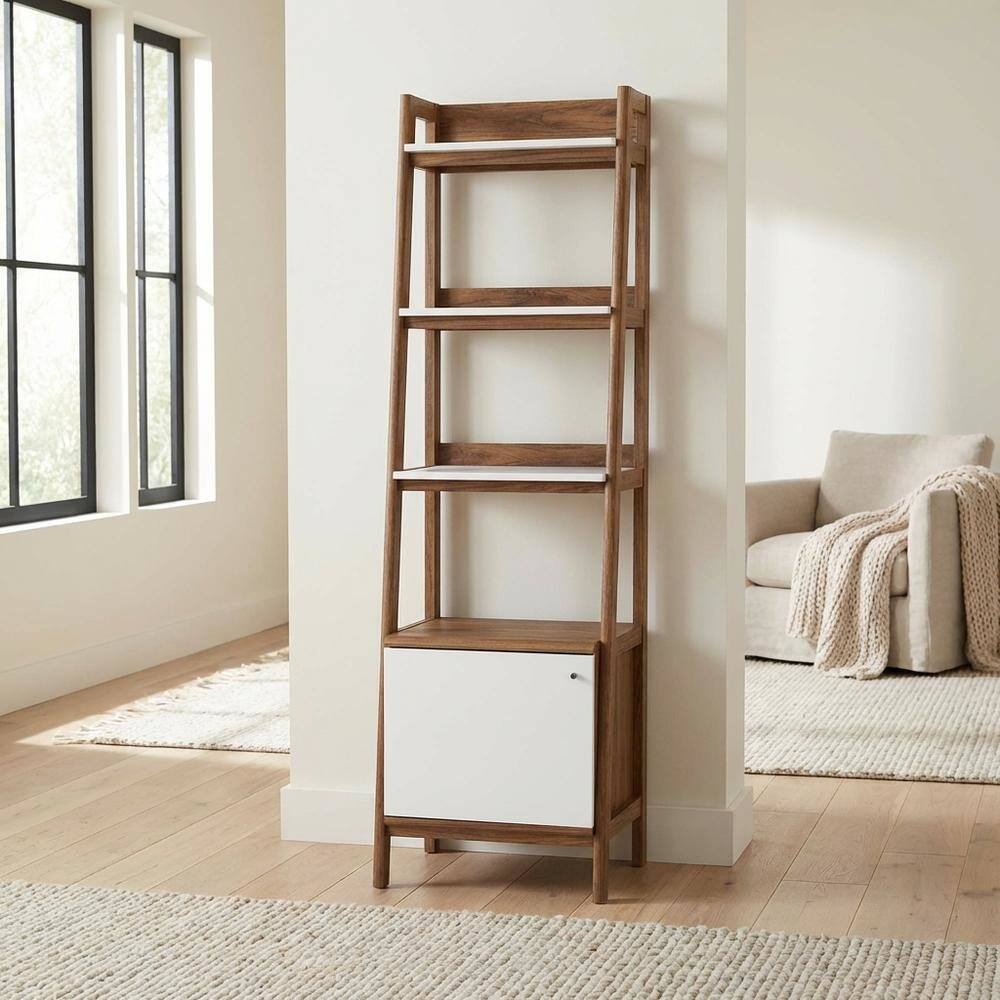 Left. FurniFact - Wooden Bookcase in Finish with Sturdy Shelving - Brown.