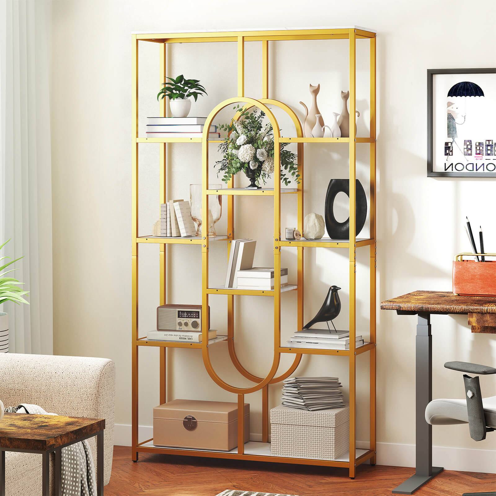 Alt View 4. Costway - Costway 1 PCS 5-Tier Bookshelf 69" Tall Etagere Bookcase with Open Storage Shelves Display Shelf - White,Gold.