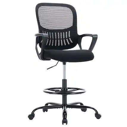 Front. Kadyn - 48.8" Tall Office Chair for Standing Desk - Adjustable Counter Height Chair with Foot Ring for High Desks, Black - Black.